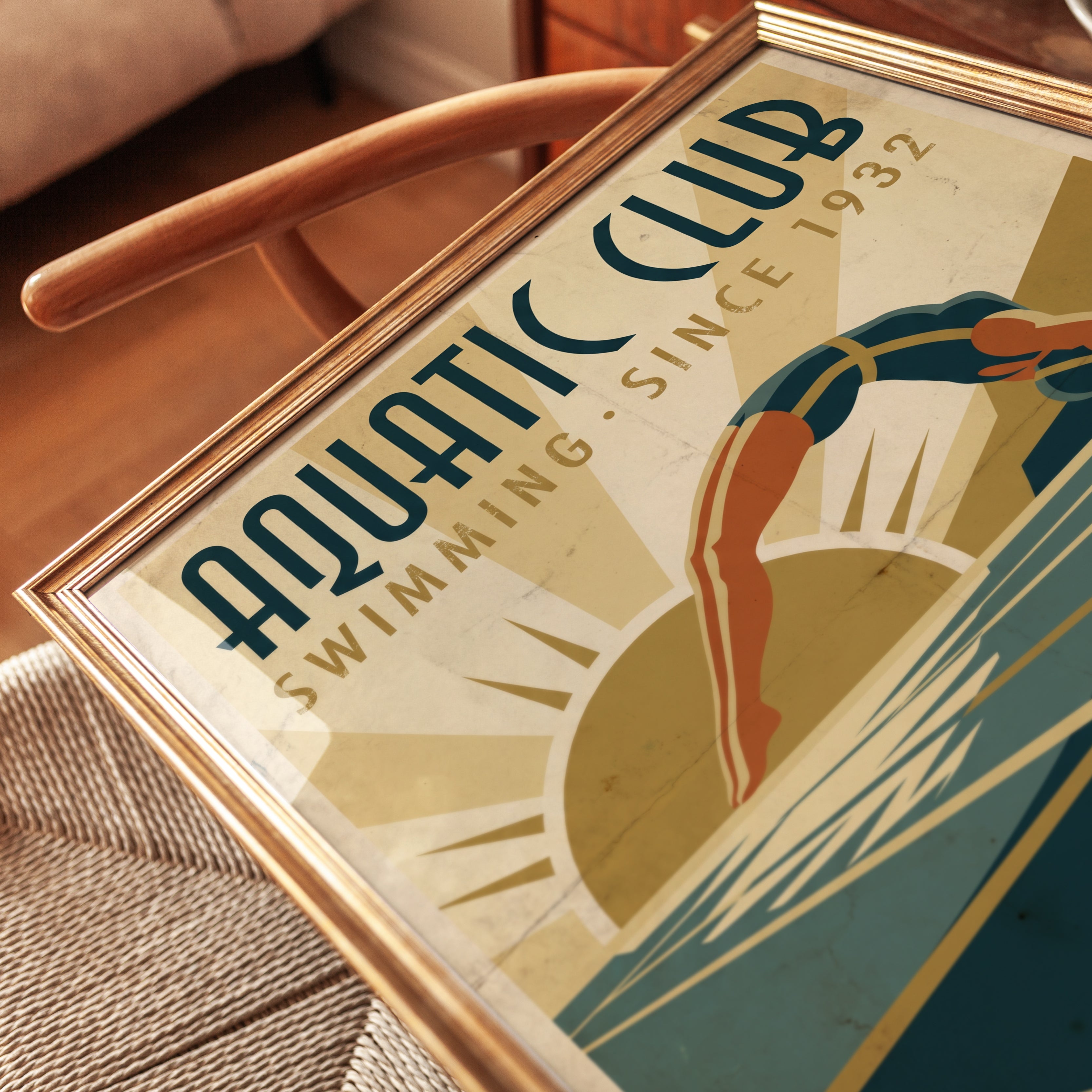 Aquatic Club Diver Poster: Vintage Art Deco Swimming Art Print - detail