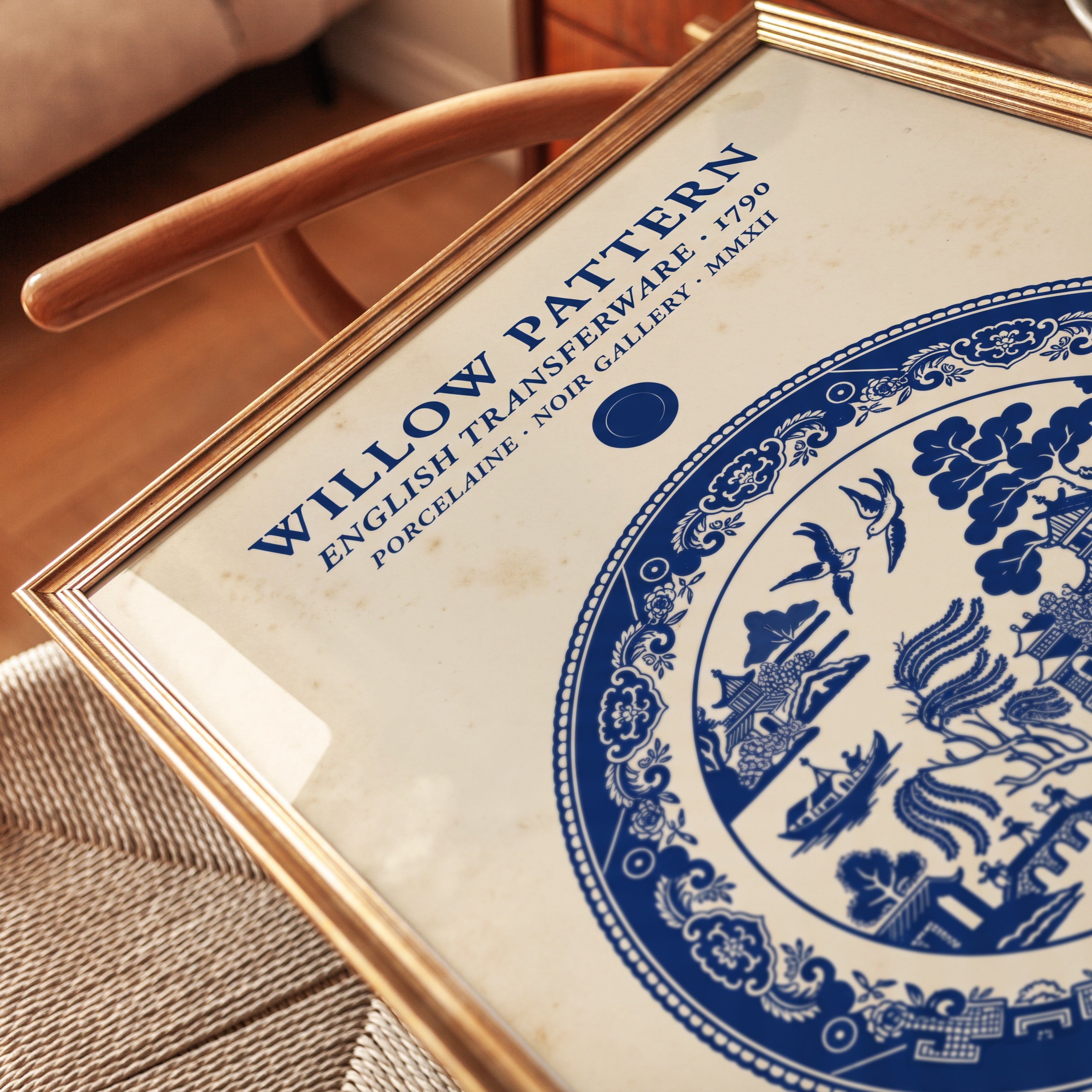 Willow Pattern Plate Print: Blue White Chinoiserie Art - detail