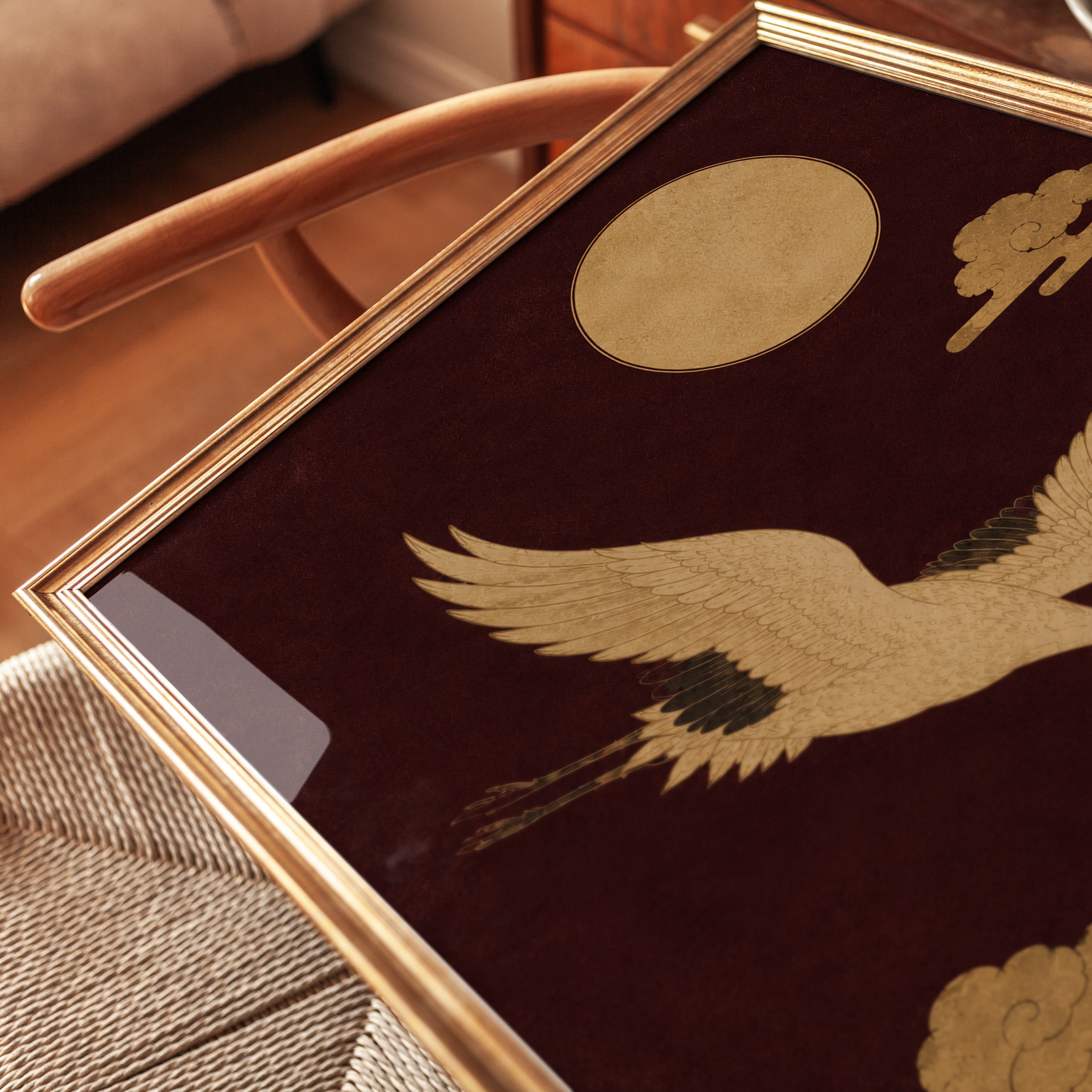 Japanese Crane Art Print: Gold Foil - detail