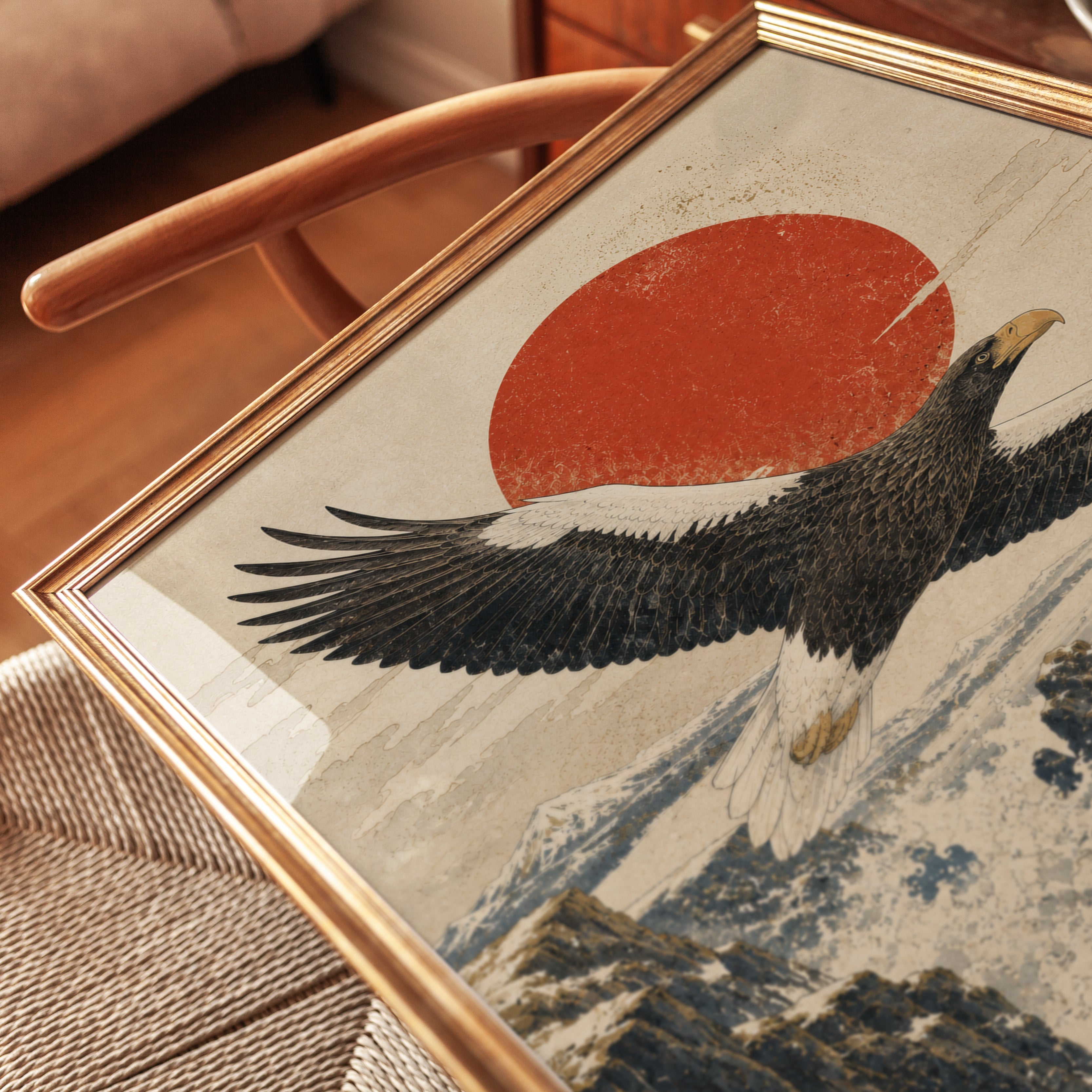 Japanese Ukiyo-e Eagle Print – Ocean Waves - detail