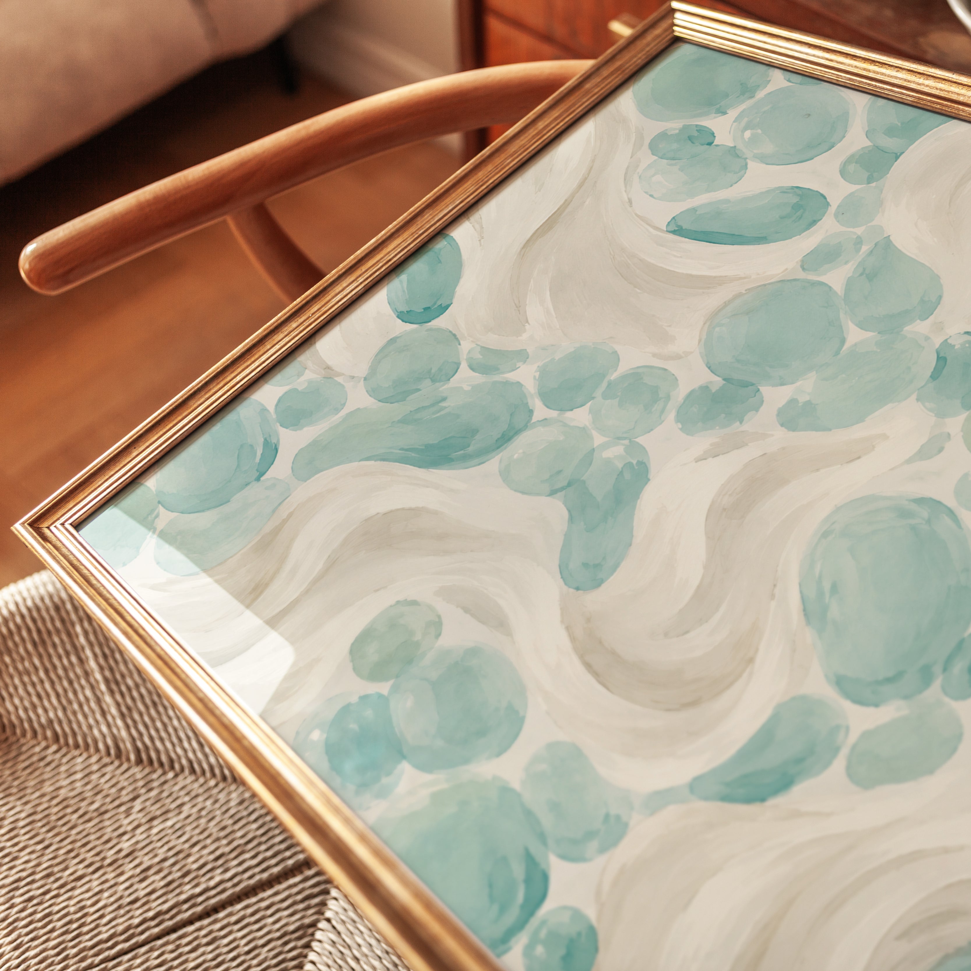 Aqua Watercolor Bubbles Art Print: Abstract Flow Design - detail