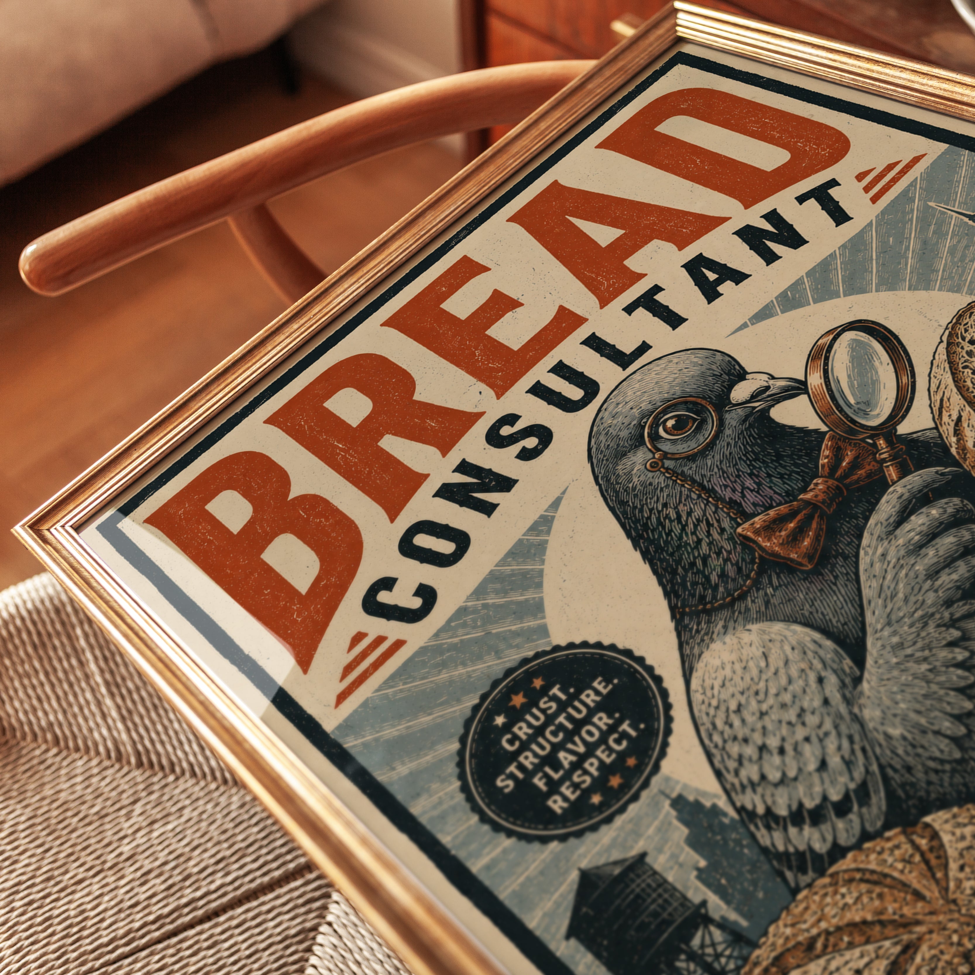Bread Art Print: Vintage Pigeon Illustration - detail