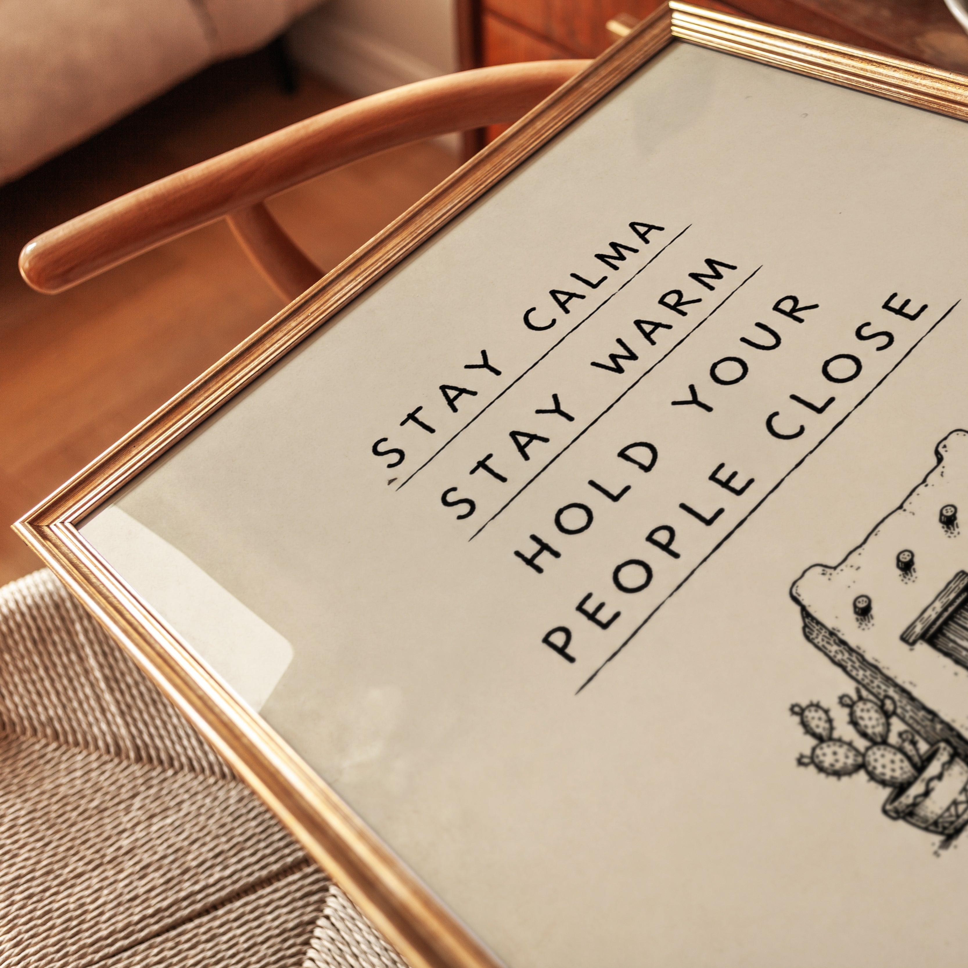 Stay Calma Adobe House Print: Minimalist Desert Inspirational Art - detail