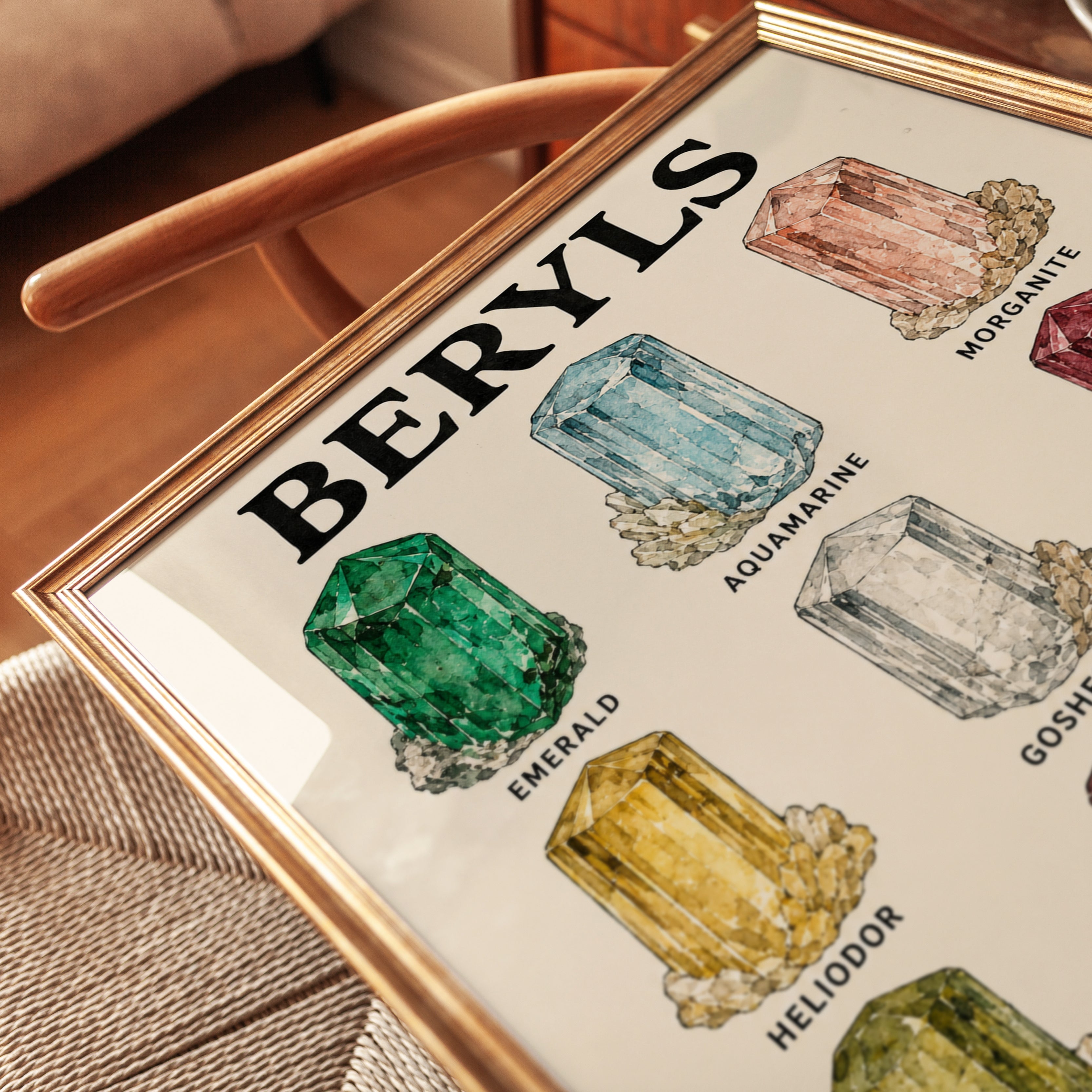 Beryl Gemstone Chart Print: Vintage Mineral Illustration - detail