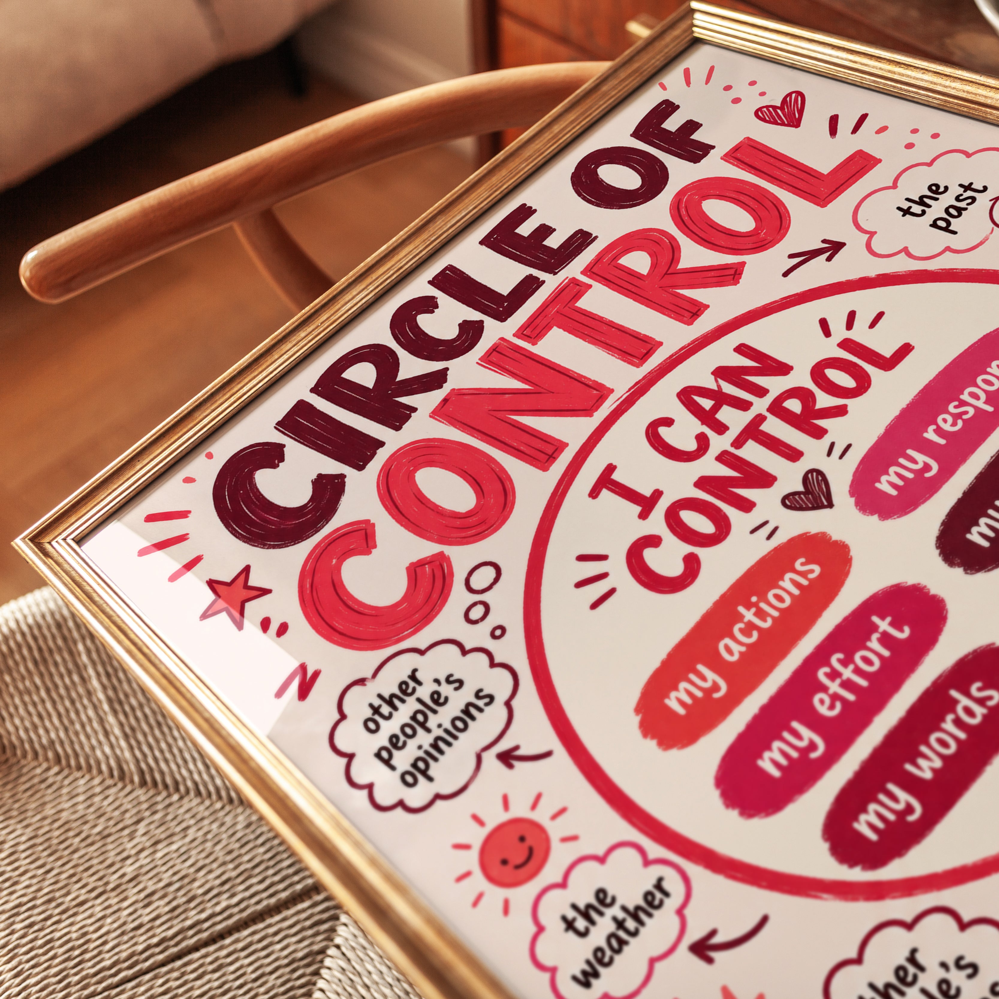 Circle of Control Motivational Art Print: Red Typography Design - detail