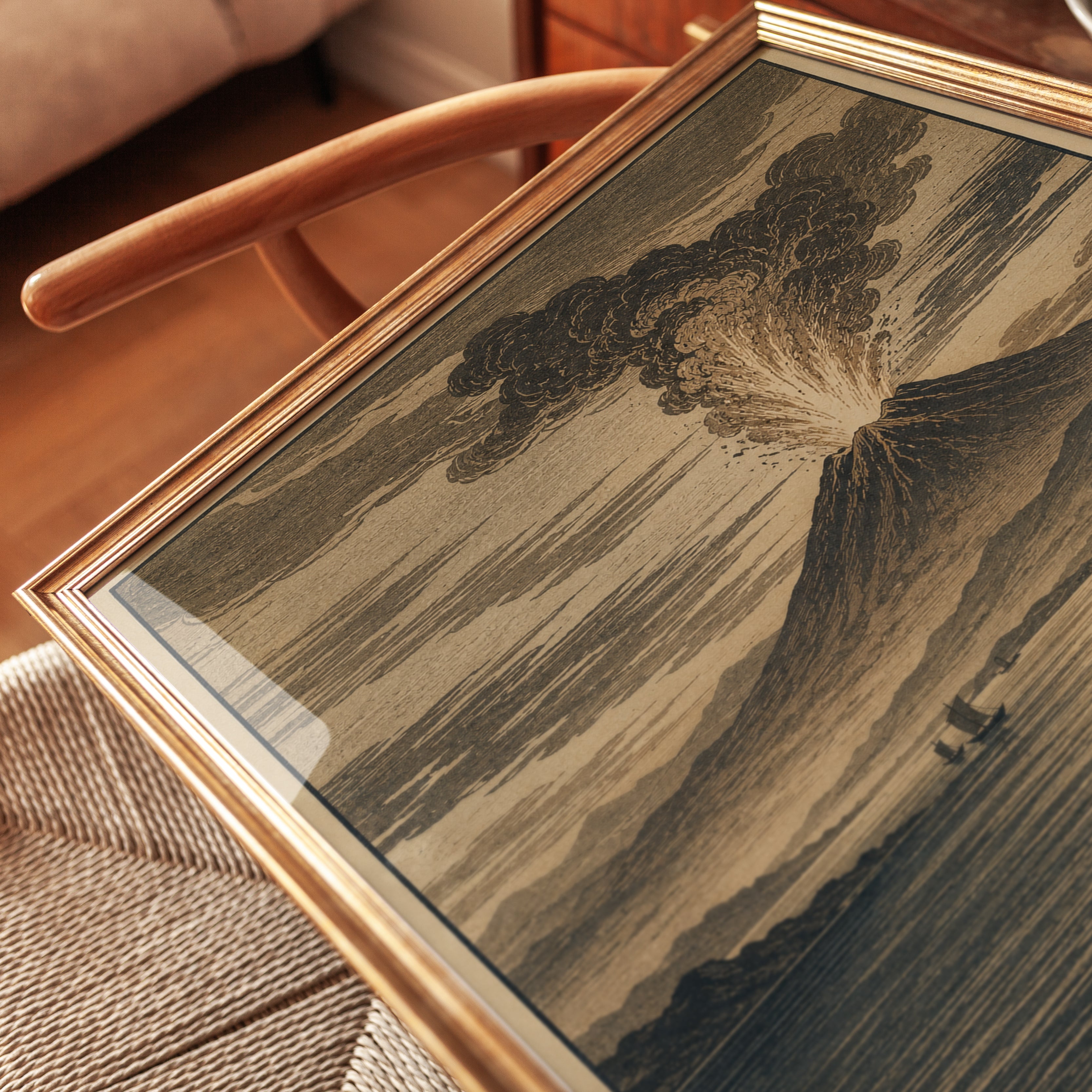 Japanese Volcano Print — Vintage Ukiyo-e Style Eruption - detail
