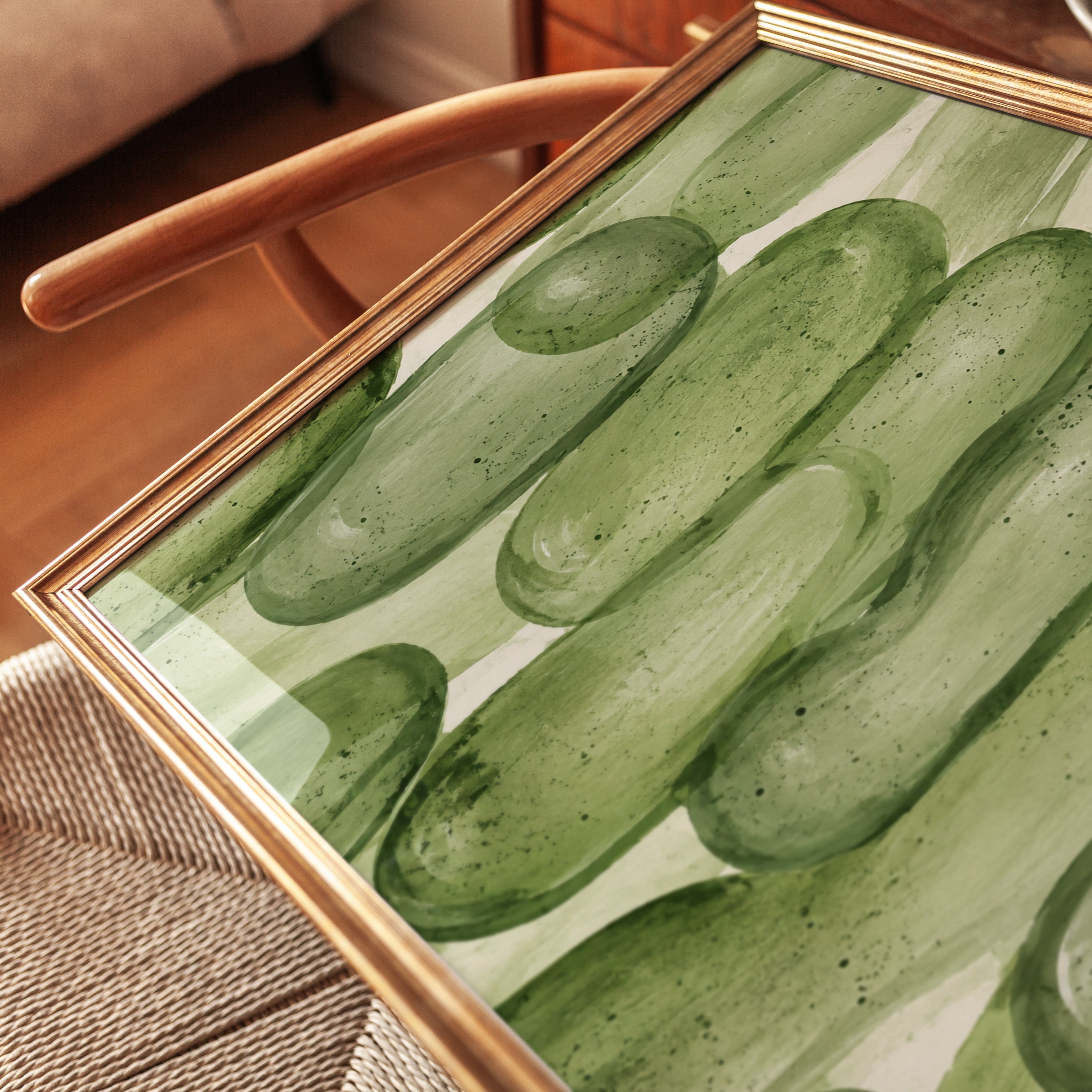 Watercolor Cucumber Kitchen Print - detail