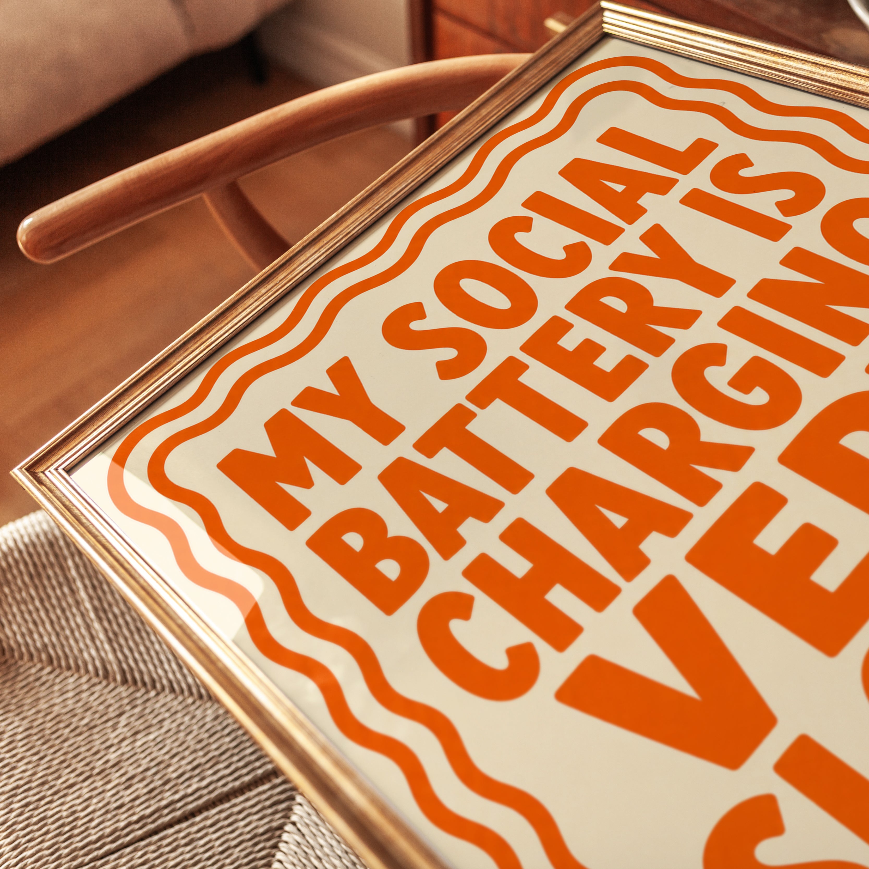 Social Battery Charging Slowly Typography Print: Retro Orange - detail