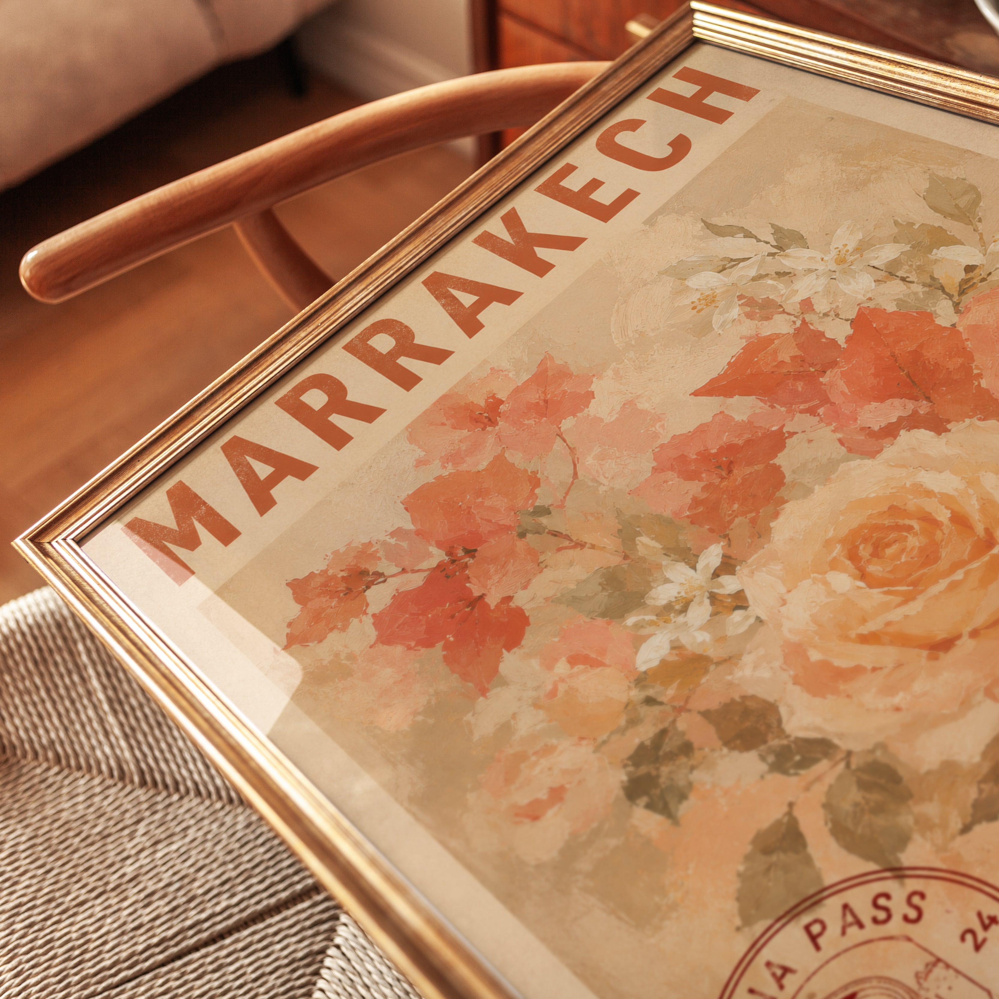 Marrakech Travel Poster – Vintage Floral Wall Art - detail