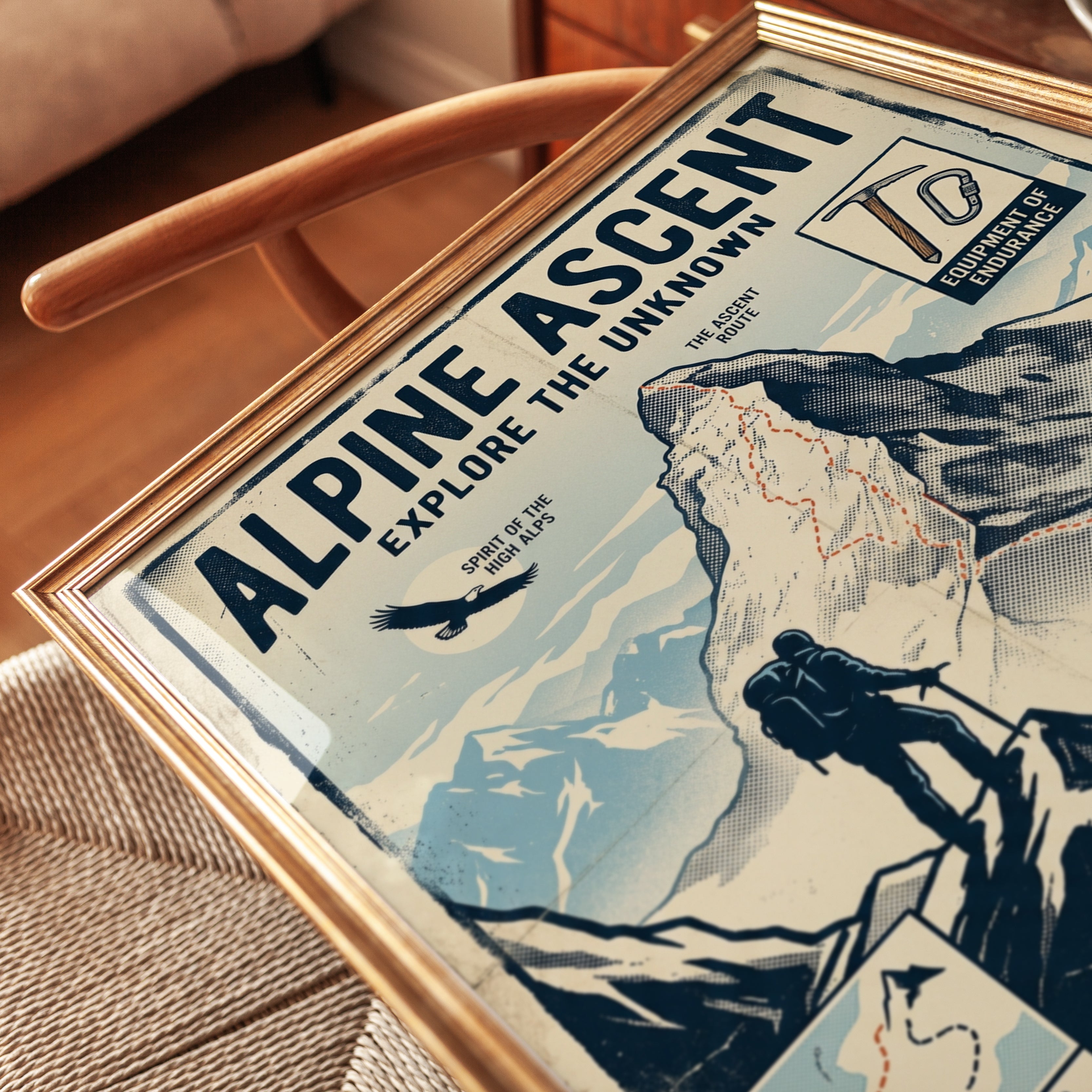 Vintage Alpine Climbing Poster — Retro Mountain Adventure Print - detail