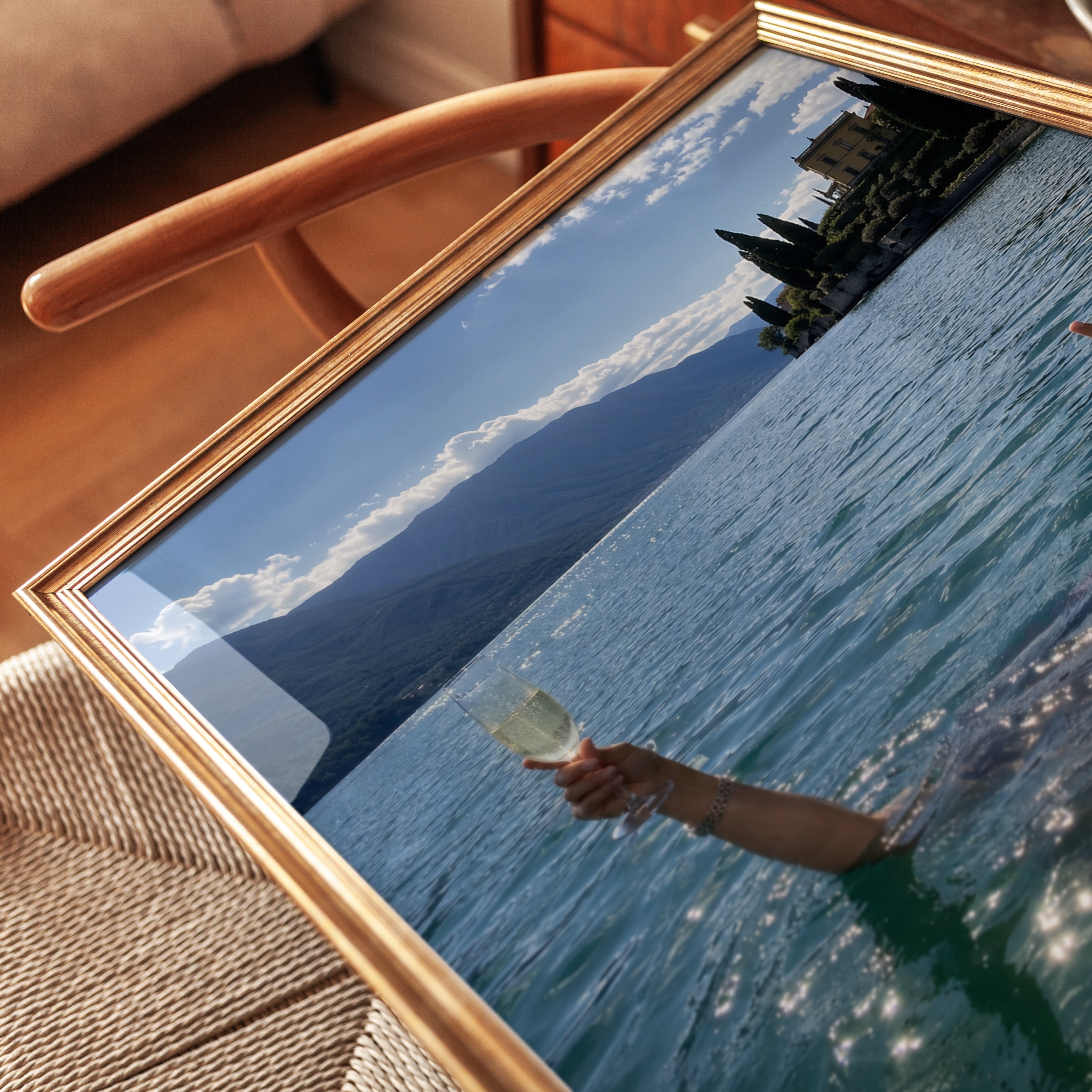 Italian Lake Swimming Art Print: Mediterranean Summer Lifestyle - detail