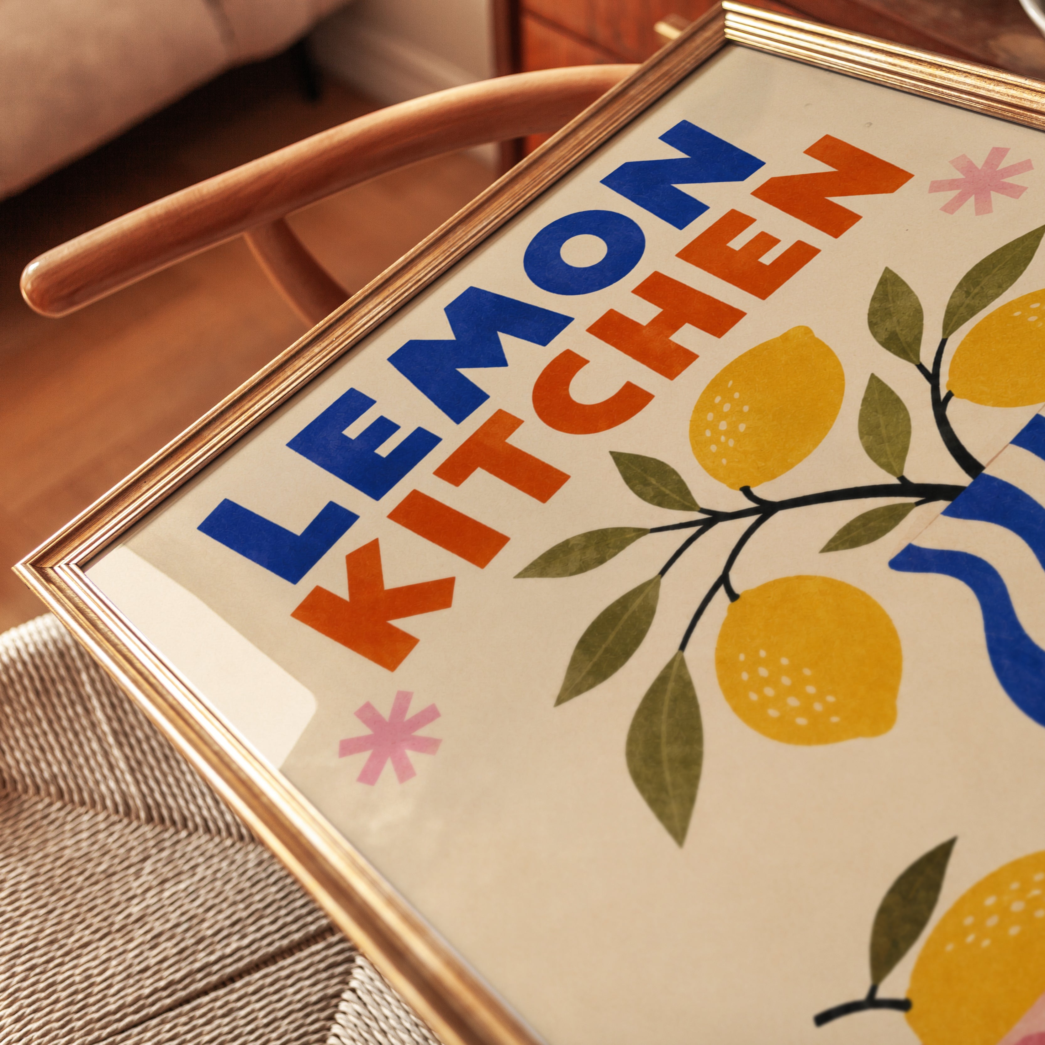 Lemon Kitchen Wall Art: Mid-Century Modern Retro Still Life - detail