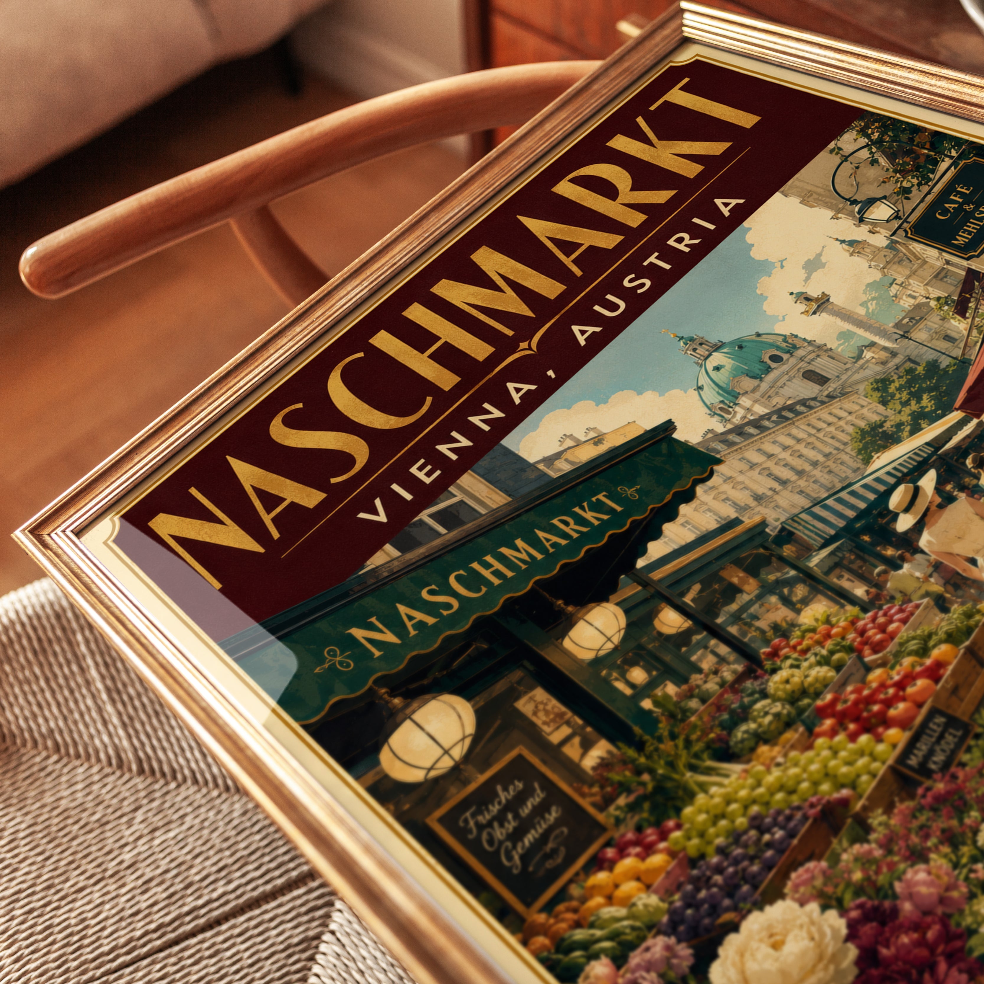 Naschmarkt Vienna Market Poster: Vintage Travel Art Print - detail