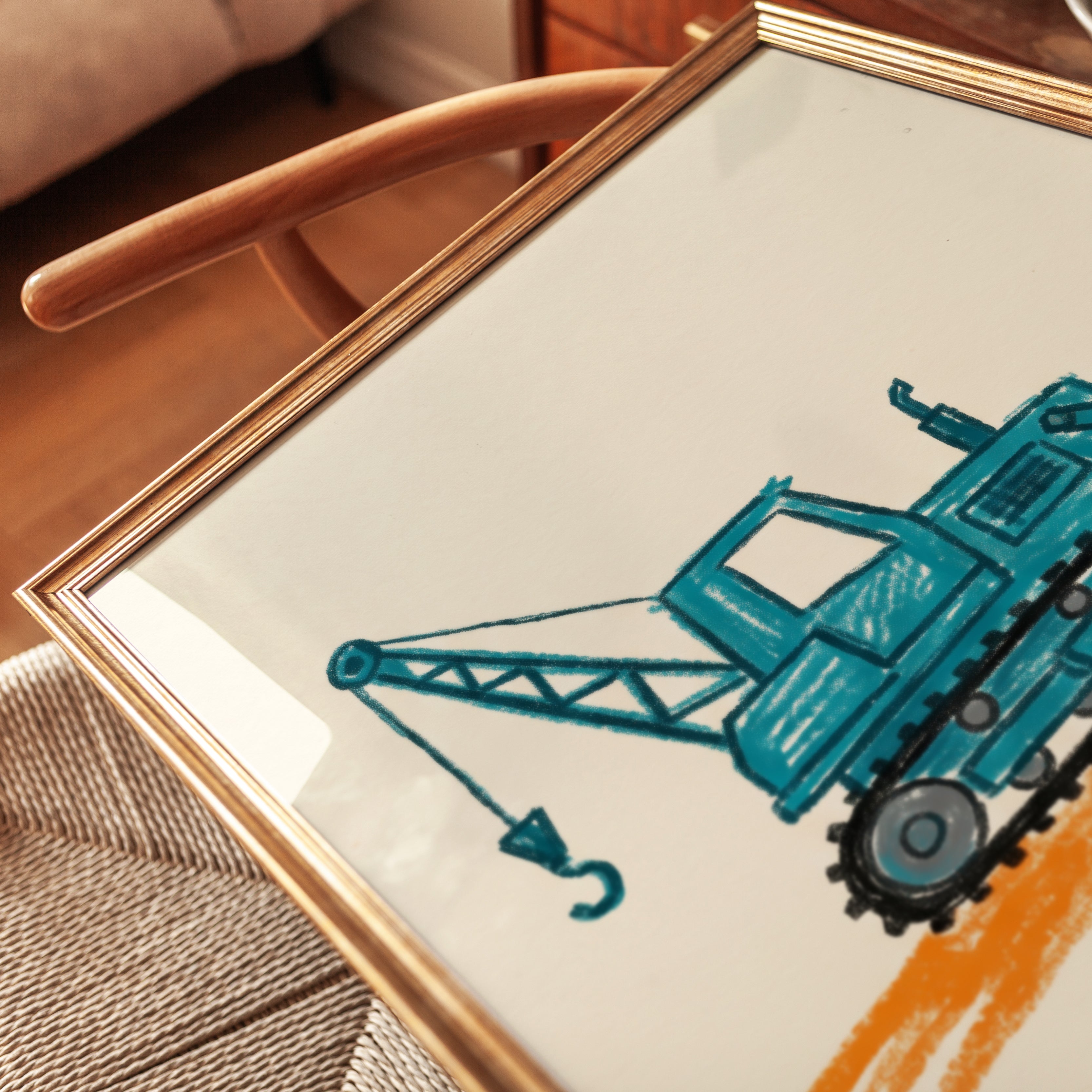 Construction Truck Wall Art – Crane Nursery Print - detail
