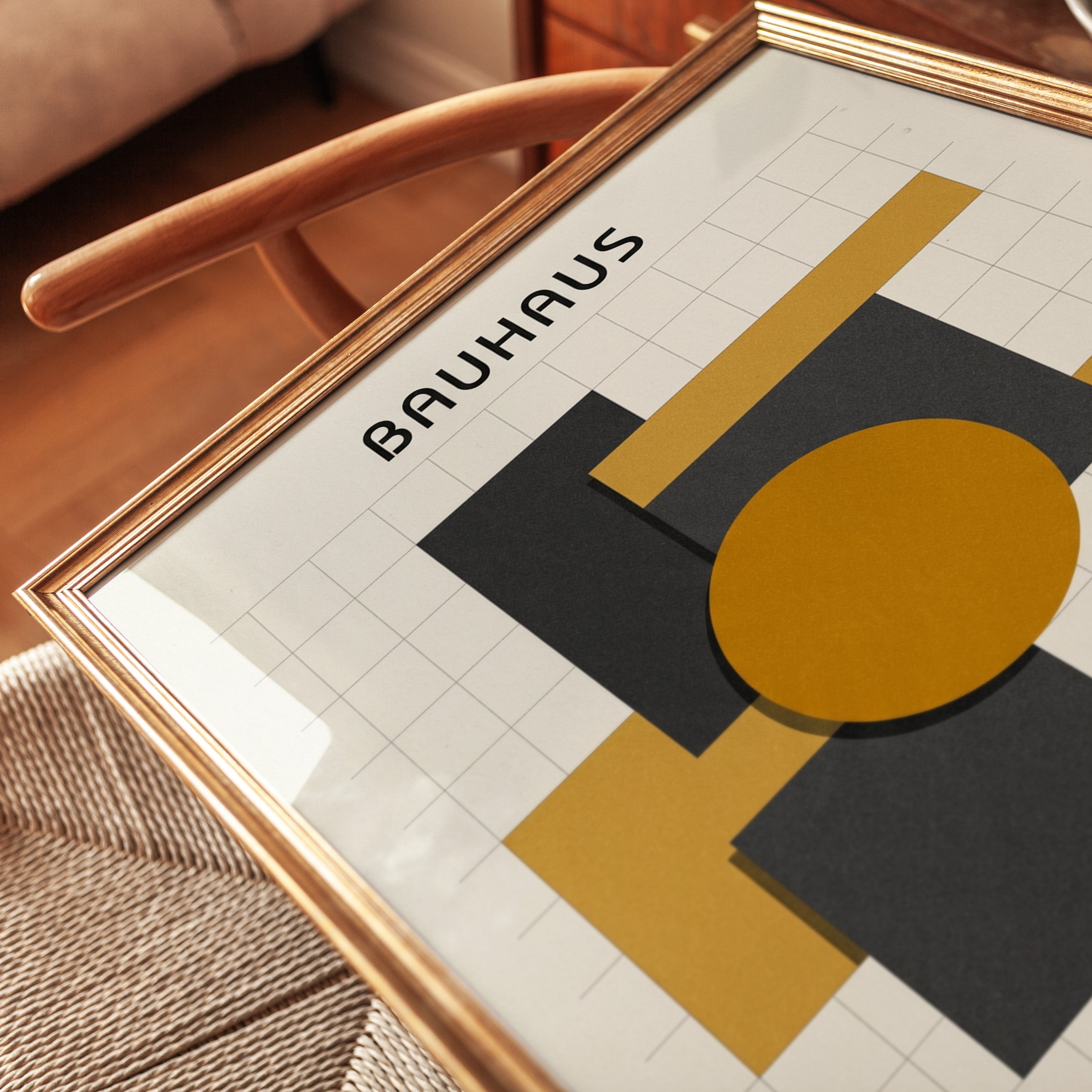 Bauhaus Geometric Print: Modernist Composition with Gold Circle - detail