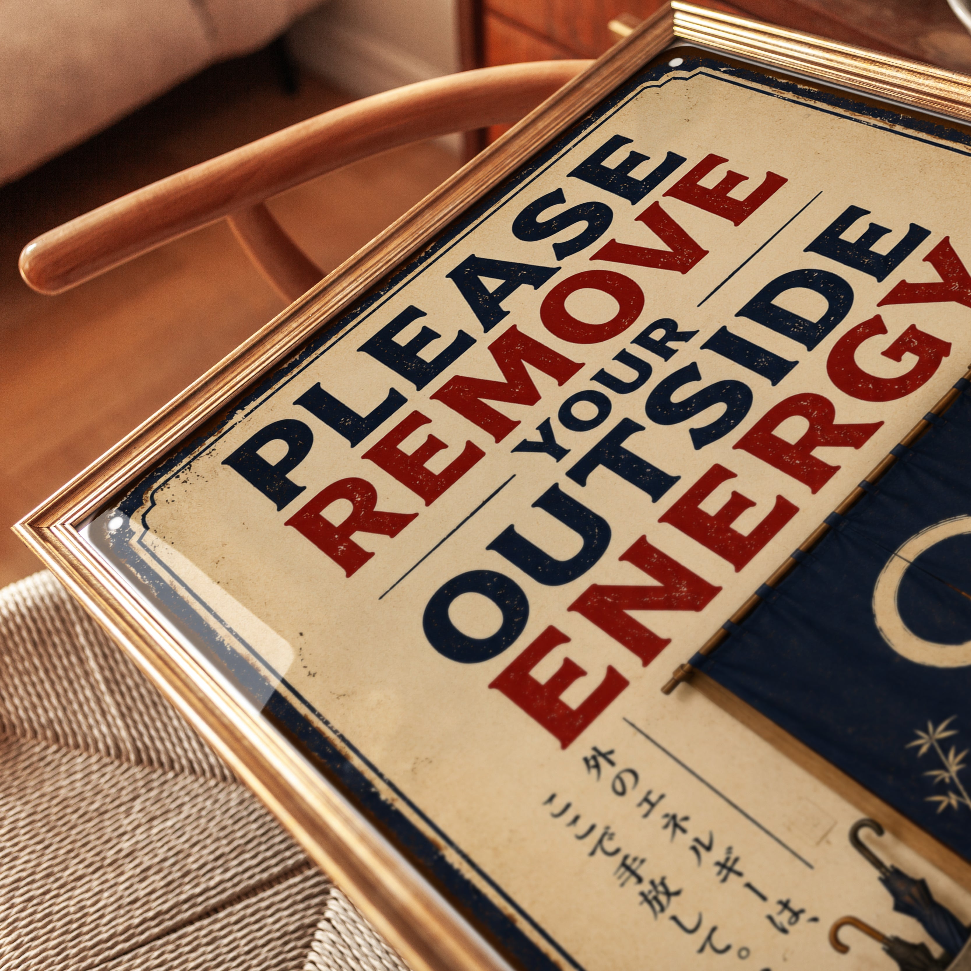 Japanese Entryway Wall Art: Retro Typography Sign With Zen Decor - detail