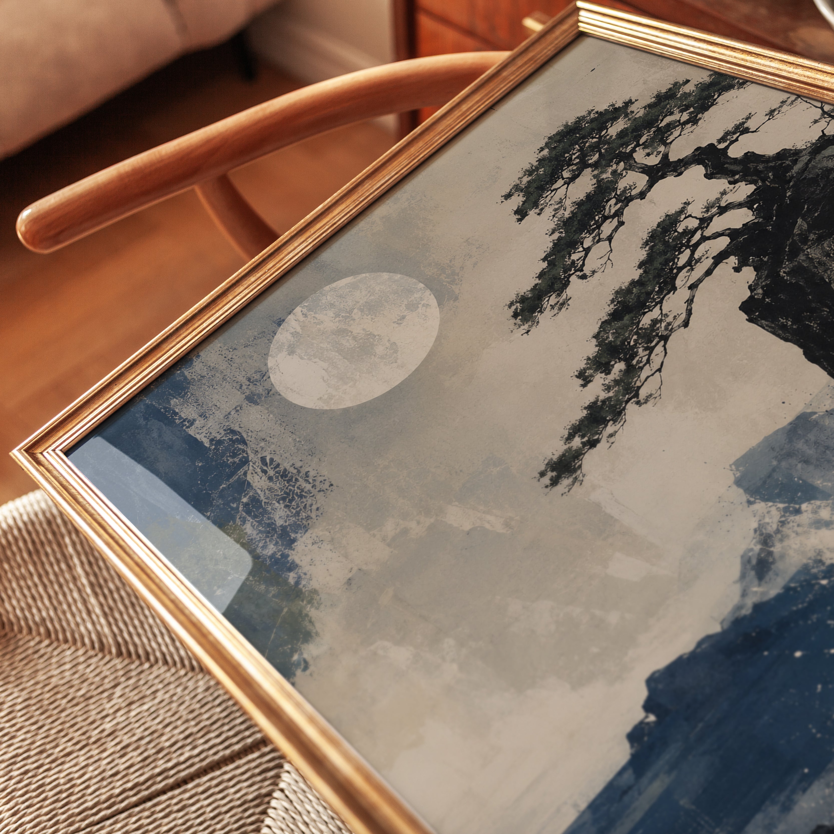 Bonsai Tree Moon Wall Art - detail