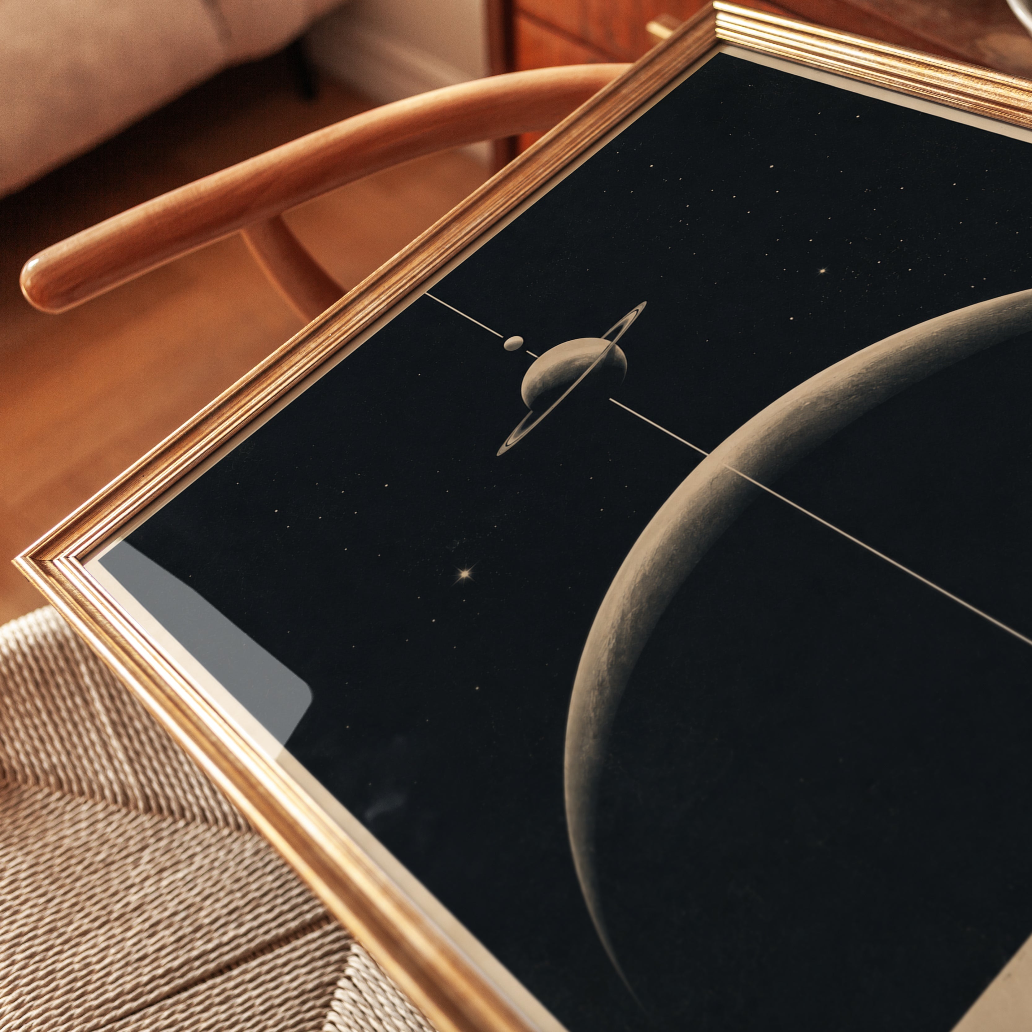 Space Explorer Art Print: Surreal Astronaut and Planetary Alignment - detail