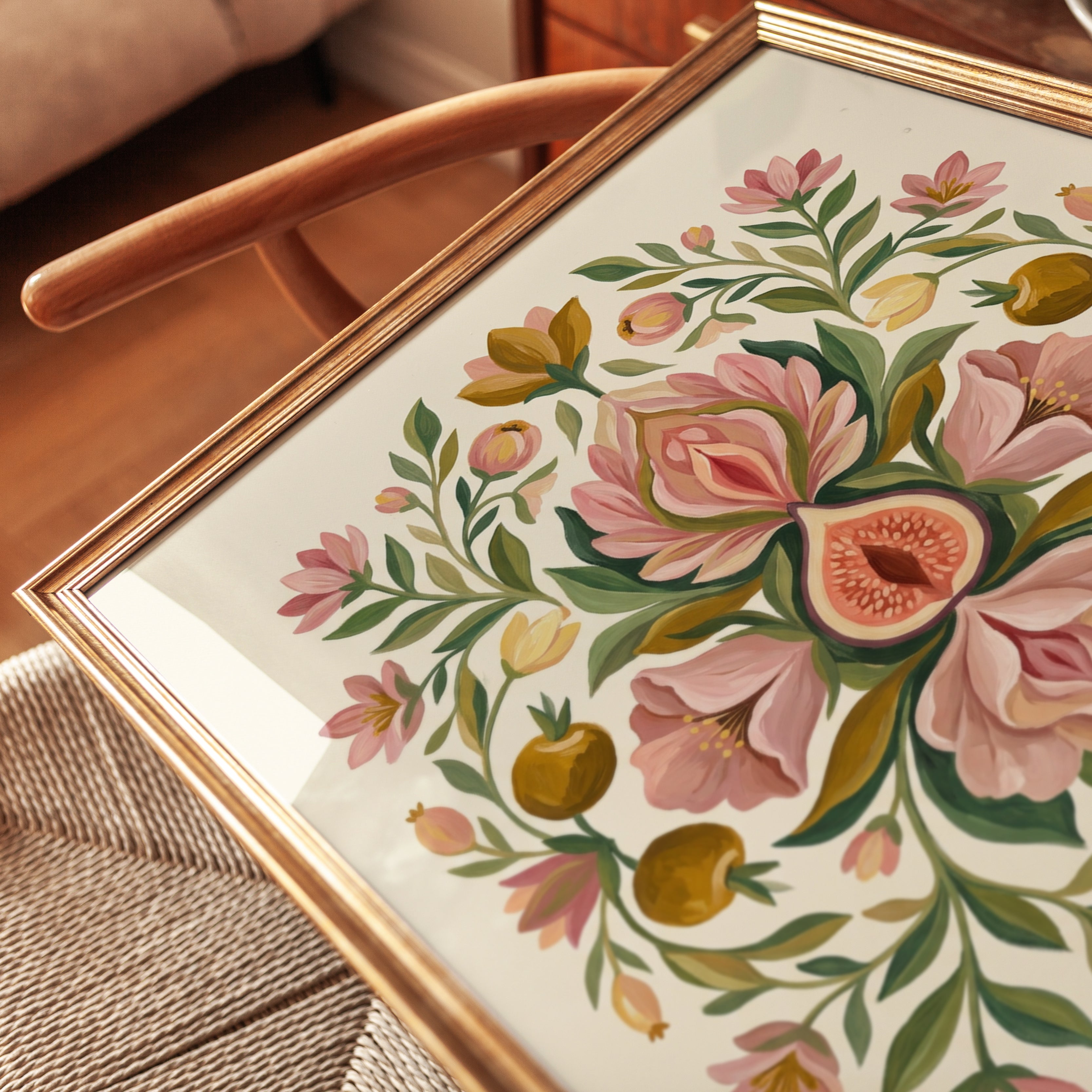 Folk Art Floral Print — Symmetrical Botanical Illustration - detail