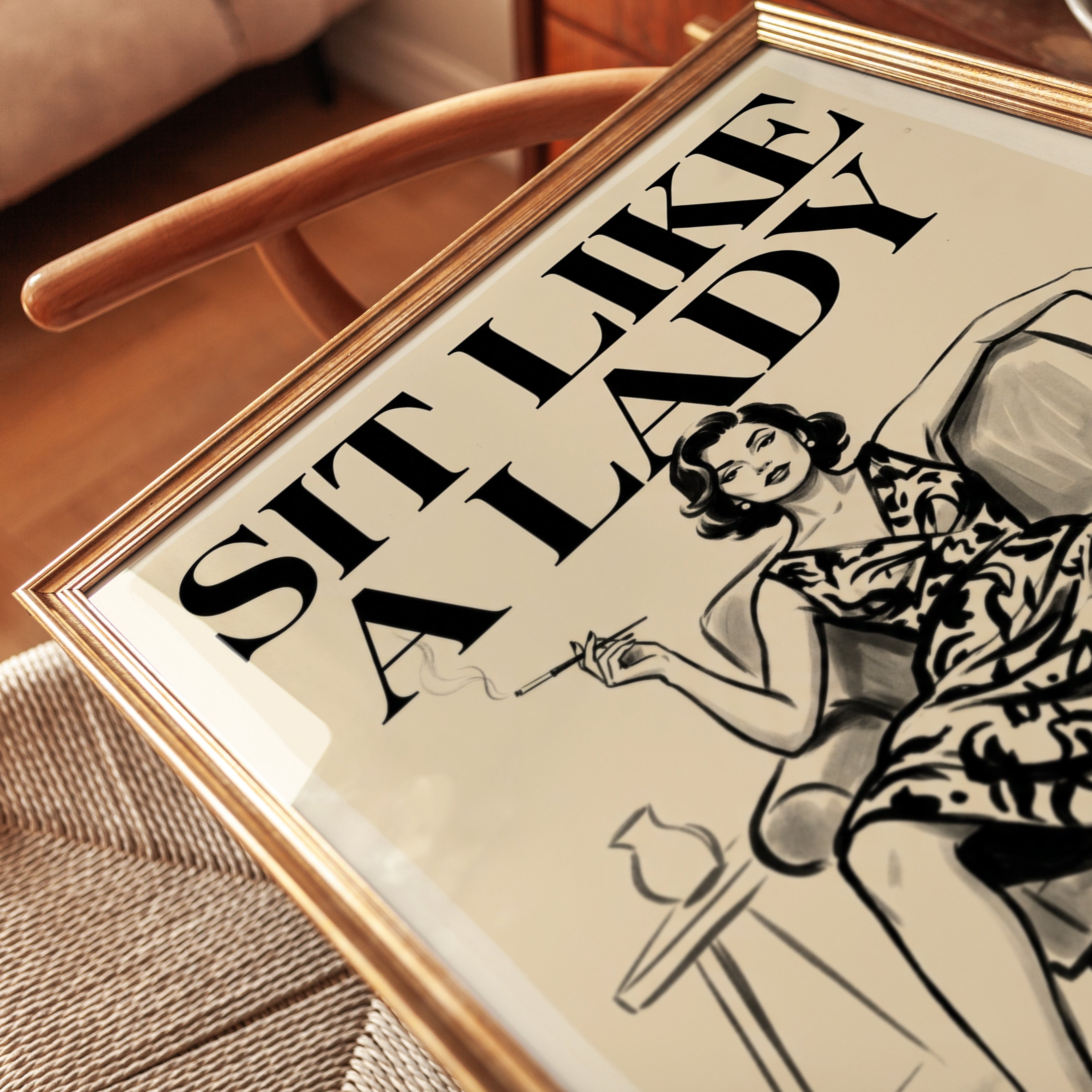 Sit Like a Lady Art Print: Retro Midcentury Woman Portrait - detail