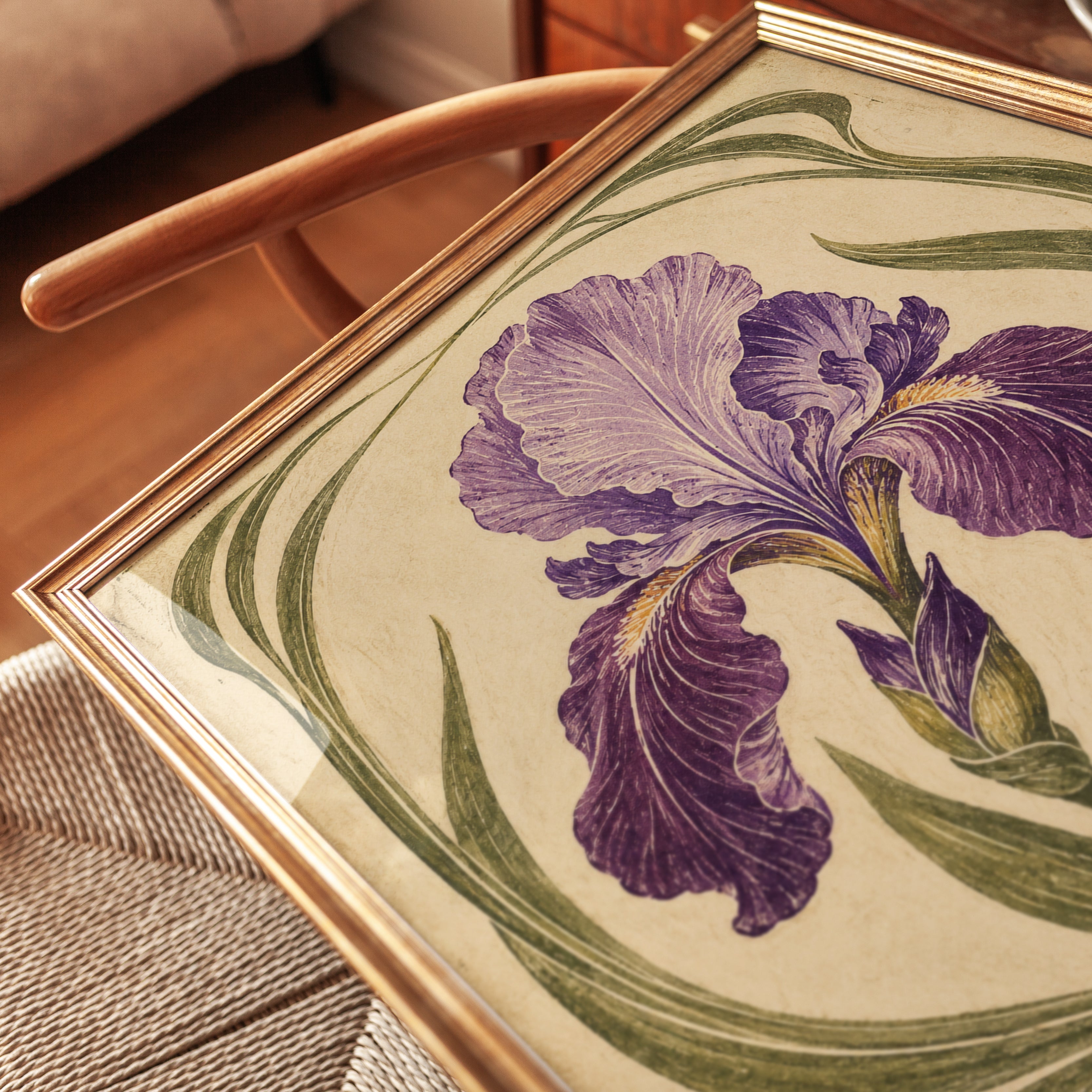 Vintage Iris Print – Purple Flower Wall Art - detail