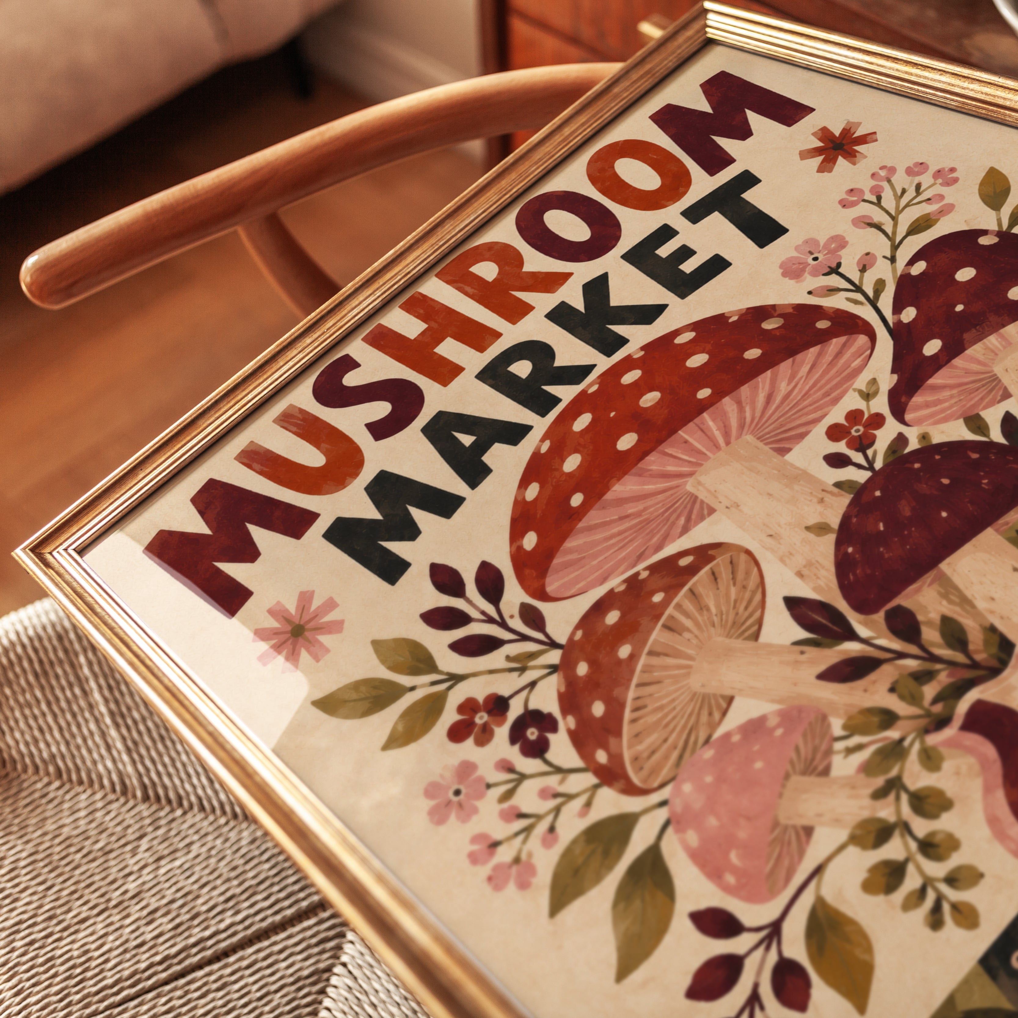 Mushroom Kitchen Decor – Folk Art Print - detail