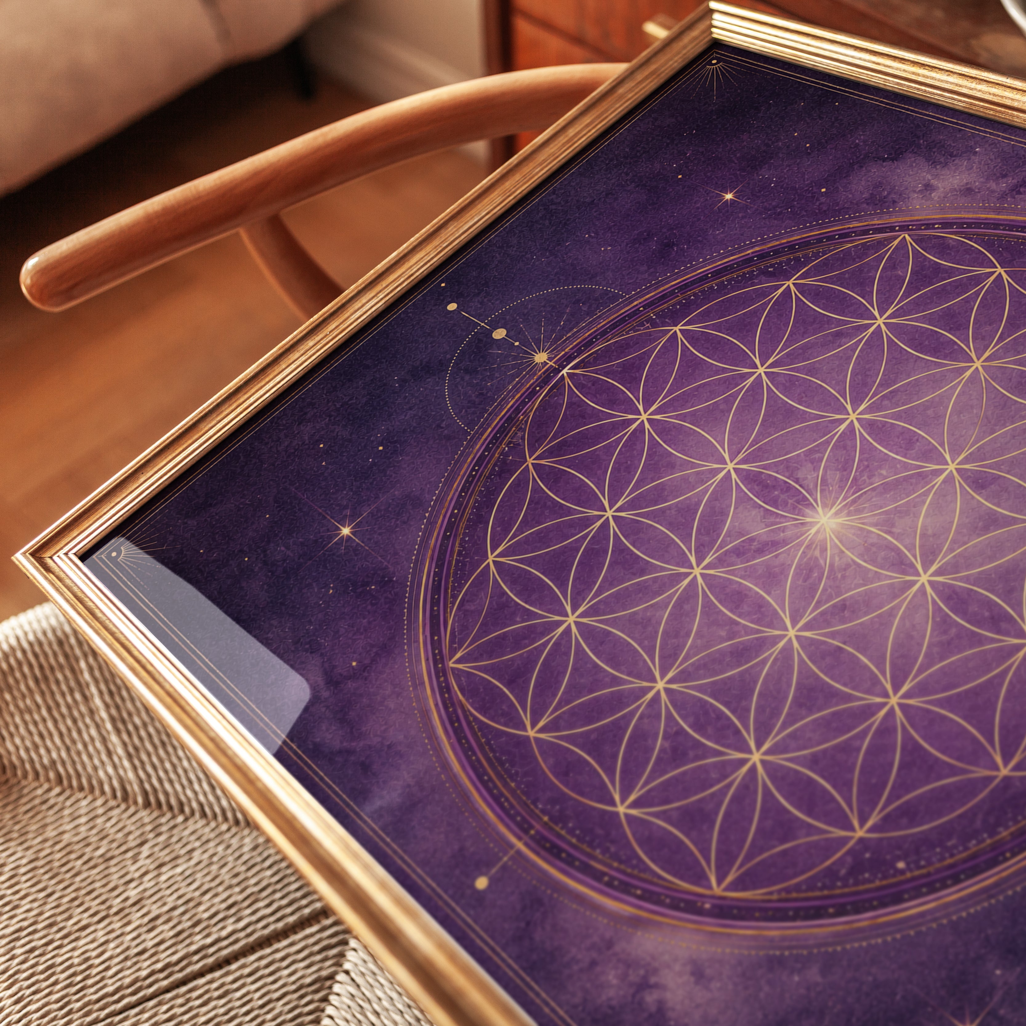 Flower of Life Sacred Geometry Print: Purple and Gold Mandala - detail