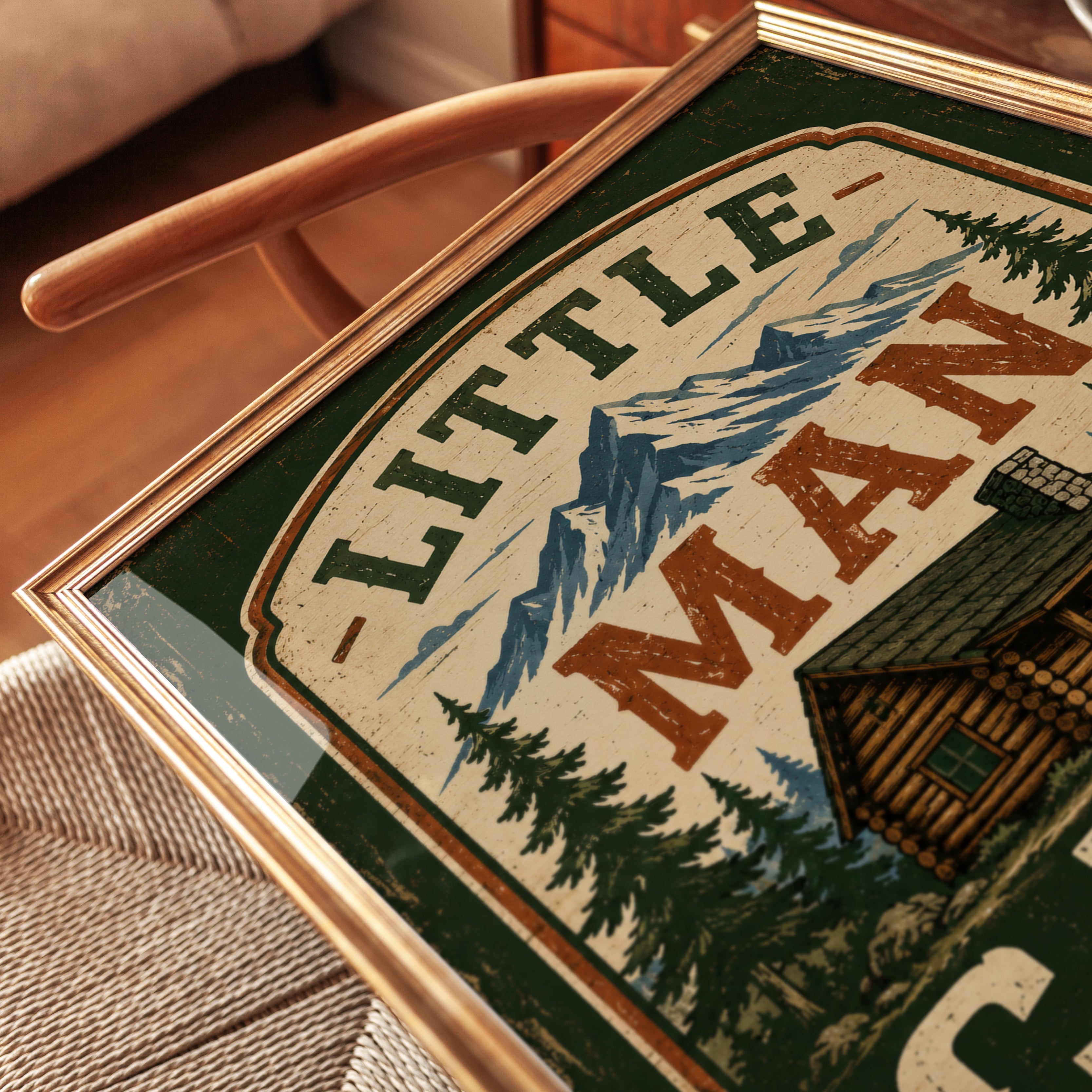 Little Man Cave Wall Art – Rustic Cabin Print - detail