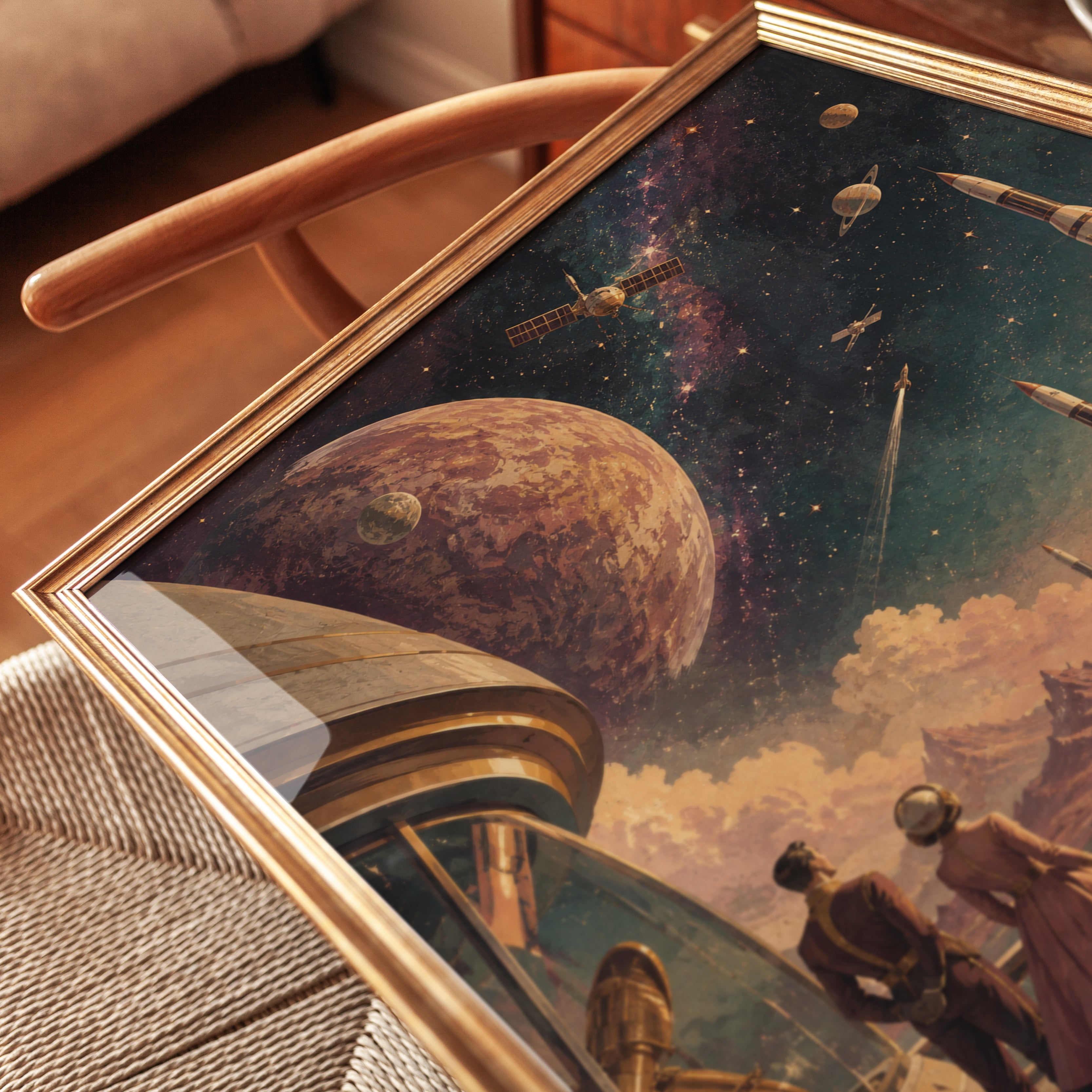 Retro Futuristic Space Colony Art Print: Golden Age Sci-Fi - detail