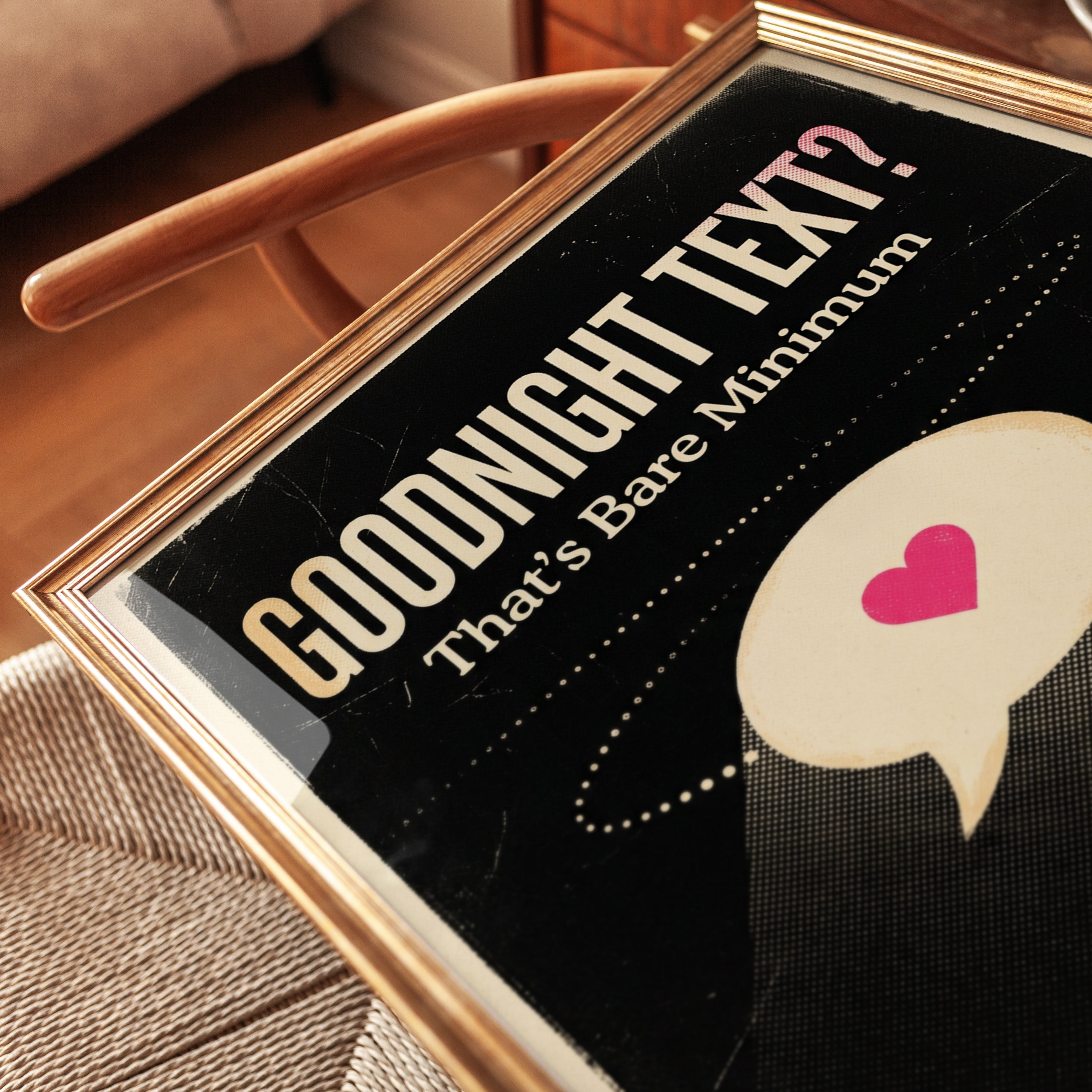 Goodnight Text Poster: Retro Typography Art with Heart Speech Bubble - detail