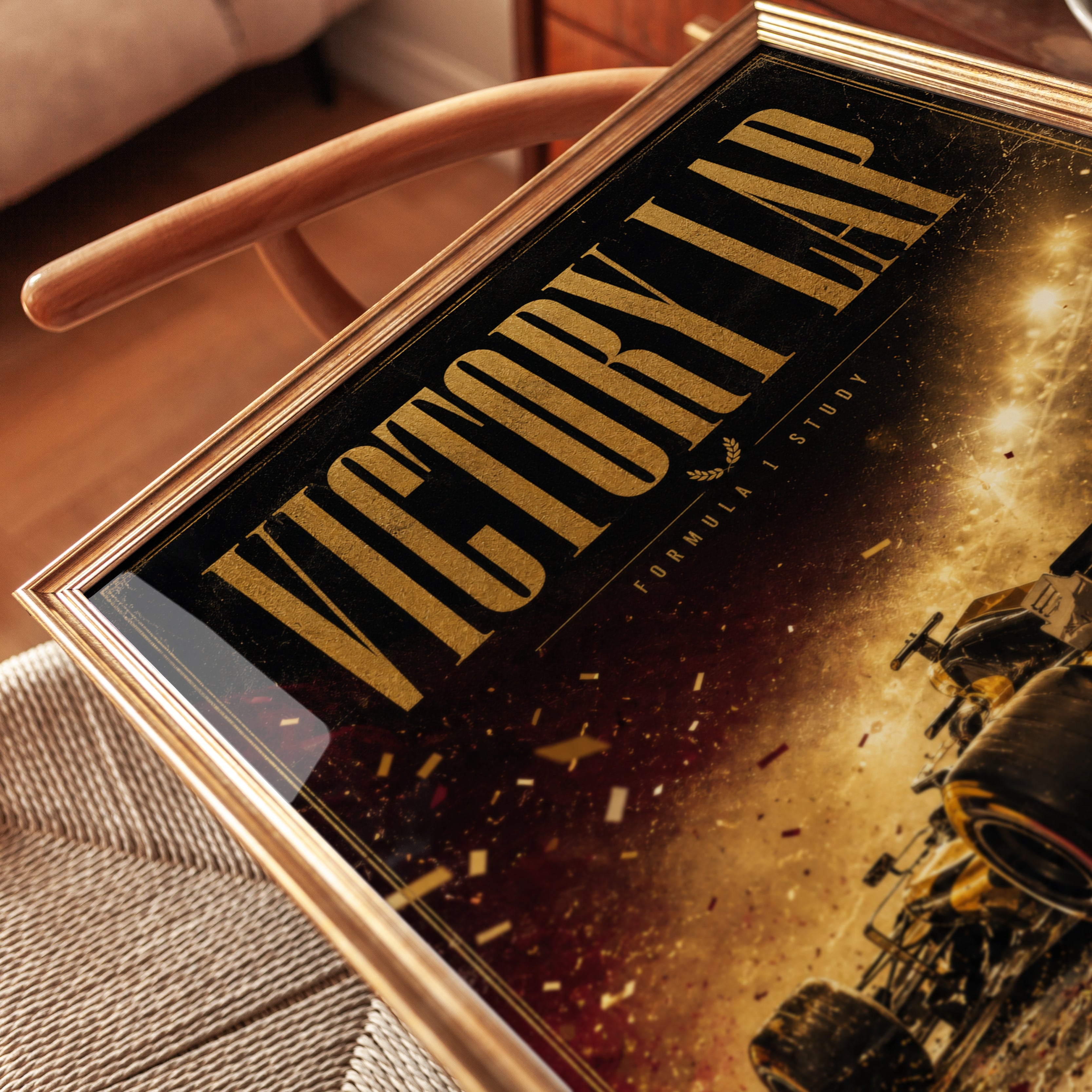 Victory Lap Formula 1 Poster: Gold Confetti Racing Car Art - detail