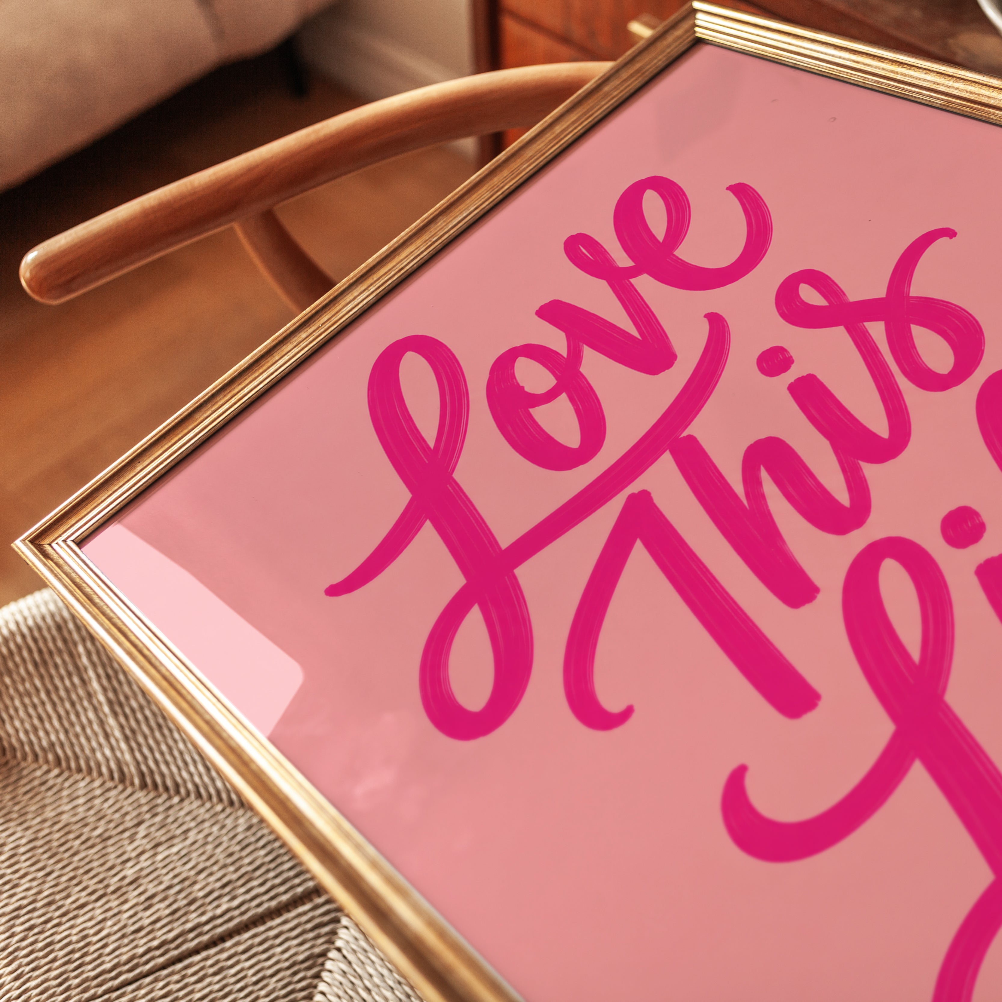 Love This Life Print – Pink Typography Wall Art - detail