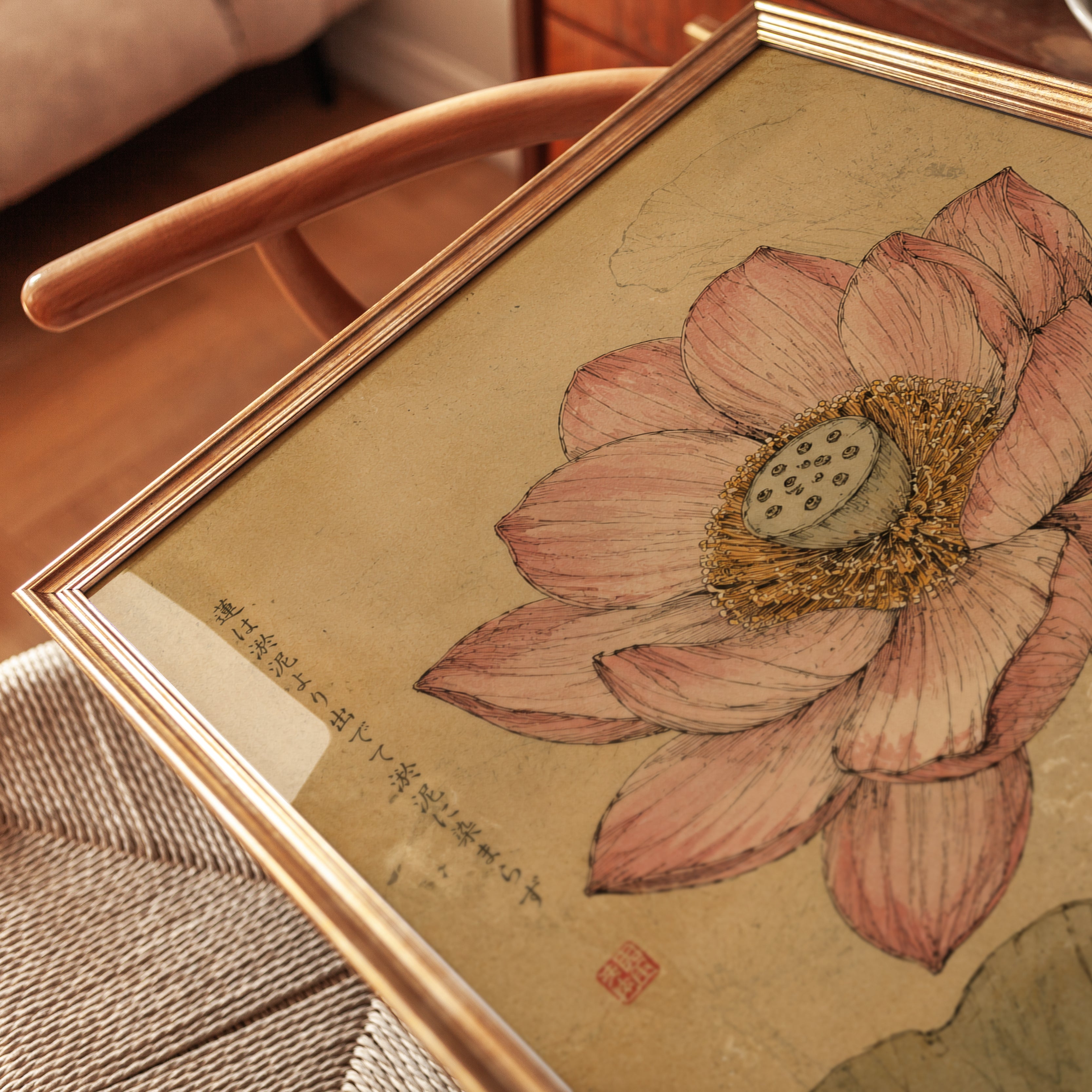 Japanese Lotus Flower Print — Vintage Botanical Art - detail