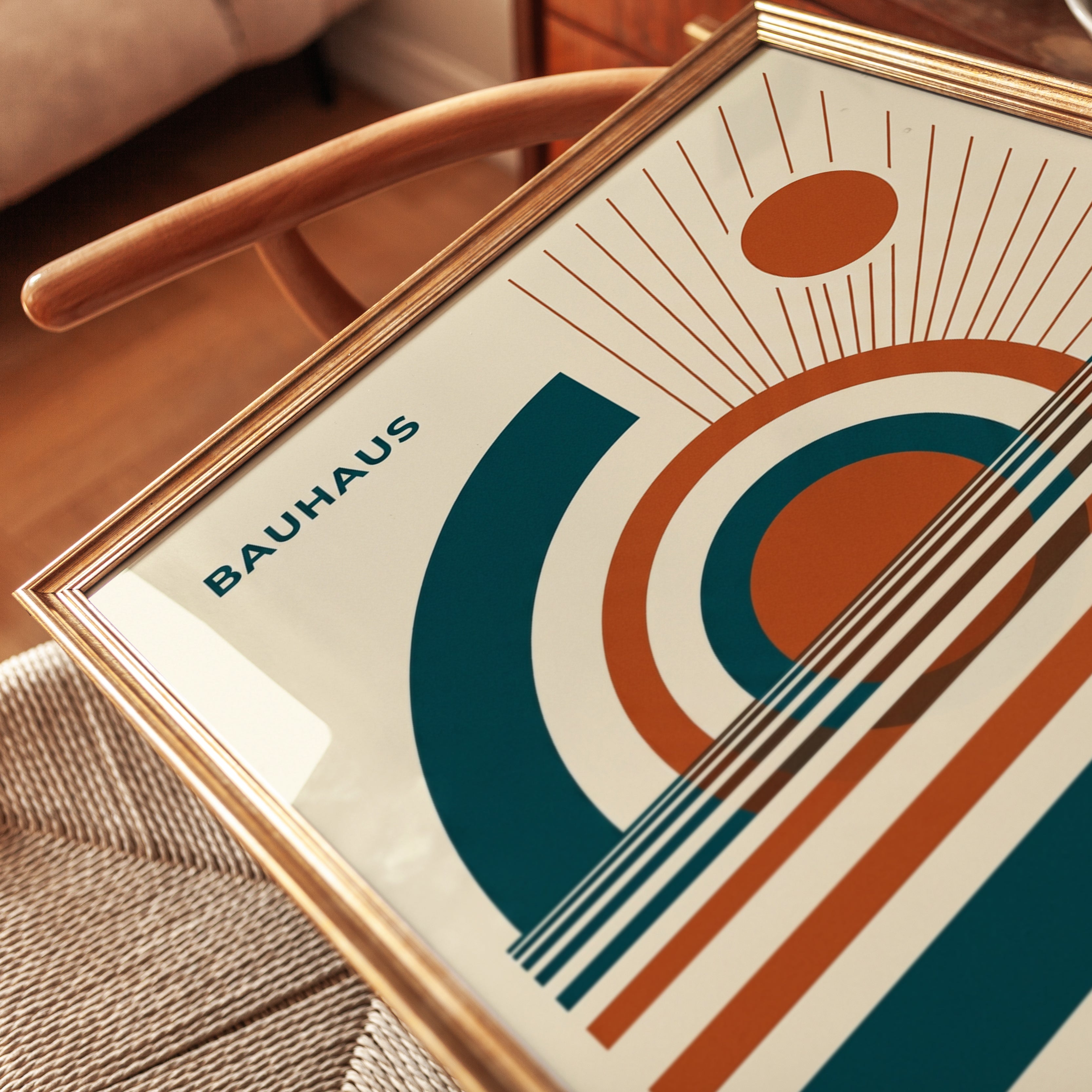 Bauhaus Geometric Art Print: Teal and Orange Modernist Design - detail