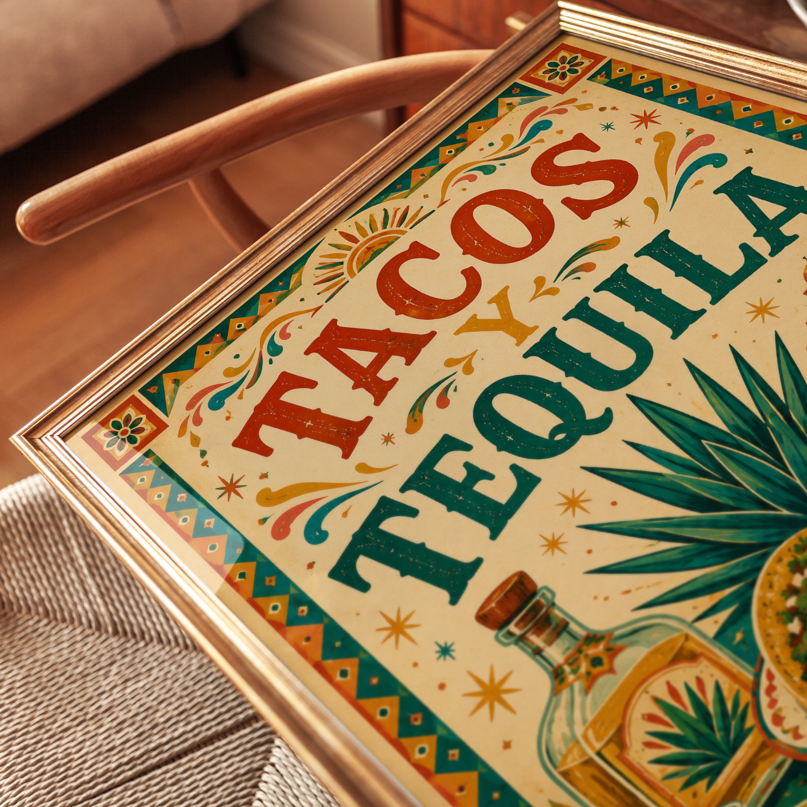 Tacos and Tequila Print: Colorful Mexican Cantina Wall Art - detail