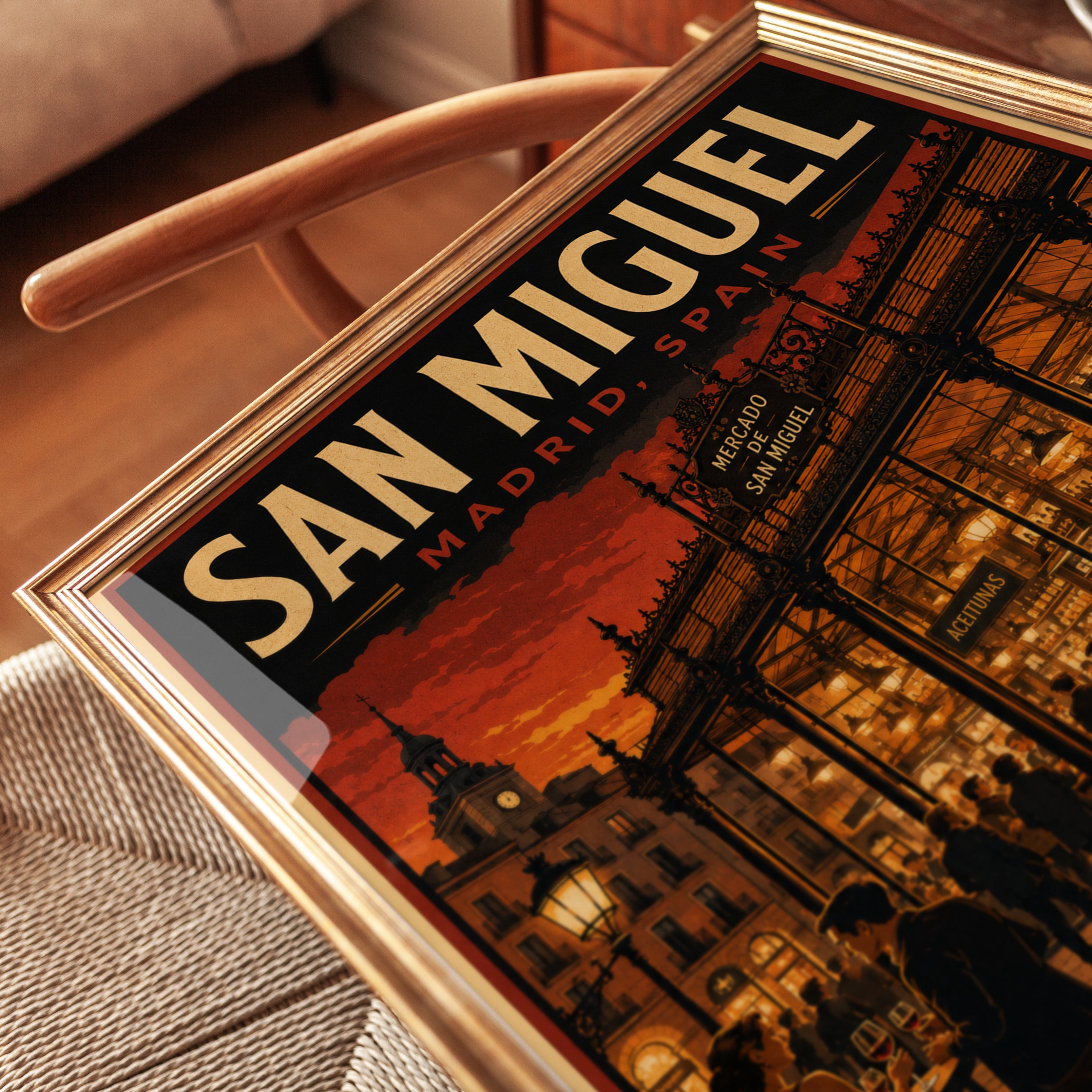 San Miguel Madrid Poster: Vintage Travel Art Print - detail