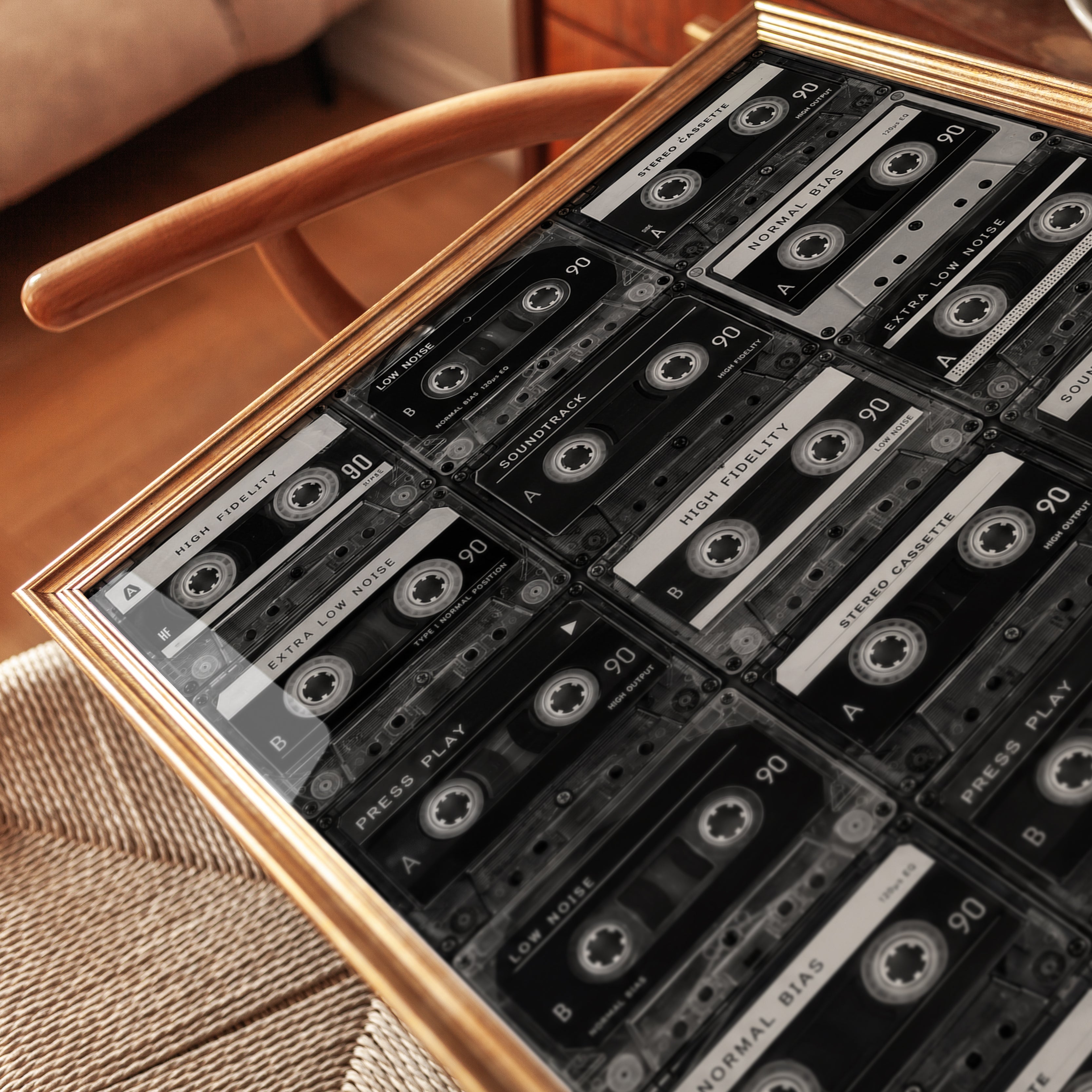 Cassette Tape Print: Nostalgic 90s Music Art (Black & White) - detail