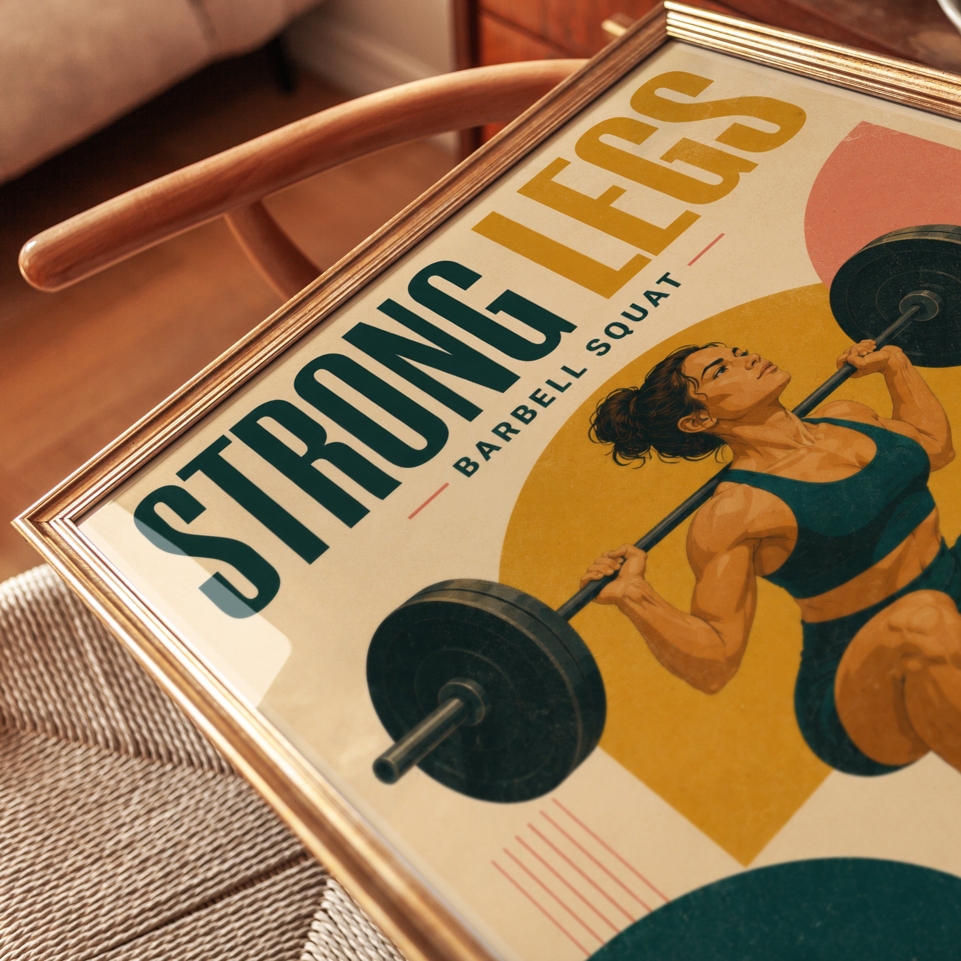 Retro Barbell Squat Poster - detail