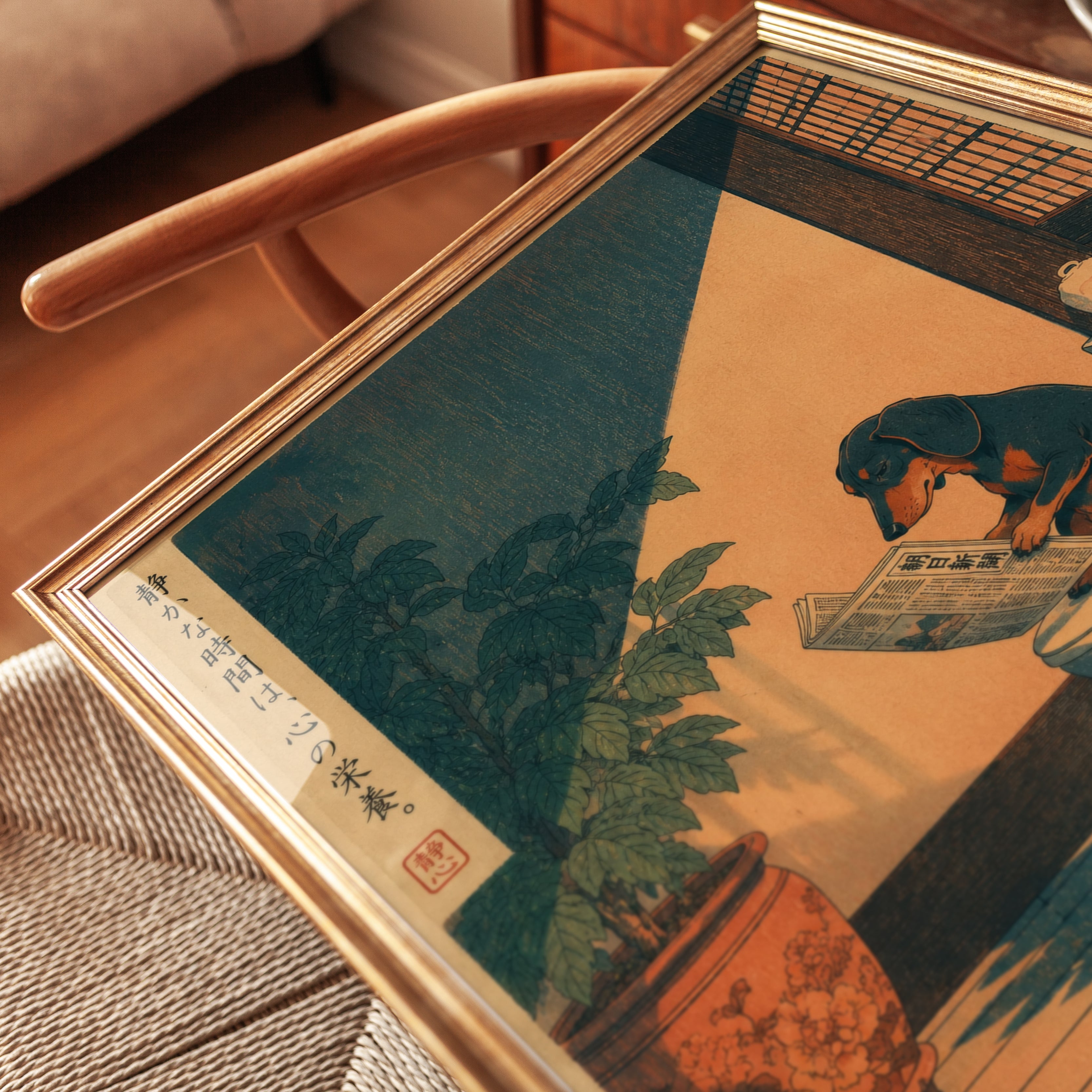 Japanese Dog Wall Art – Bathroom Humor Print - detail