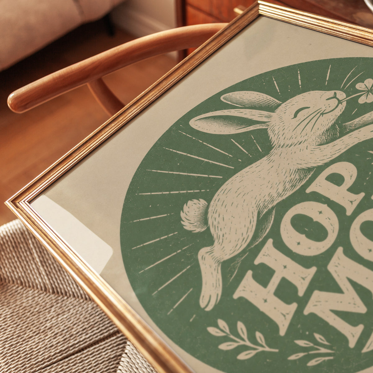 Hop More Stay Light Rabbit Print: Vintage Letterpress Poster - detail