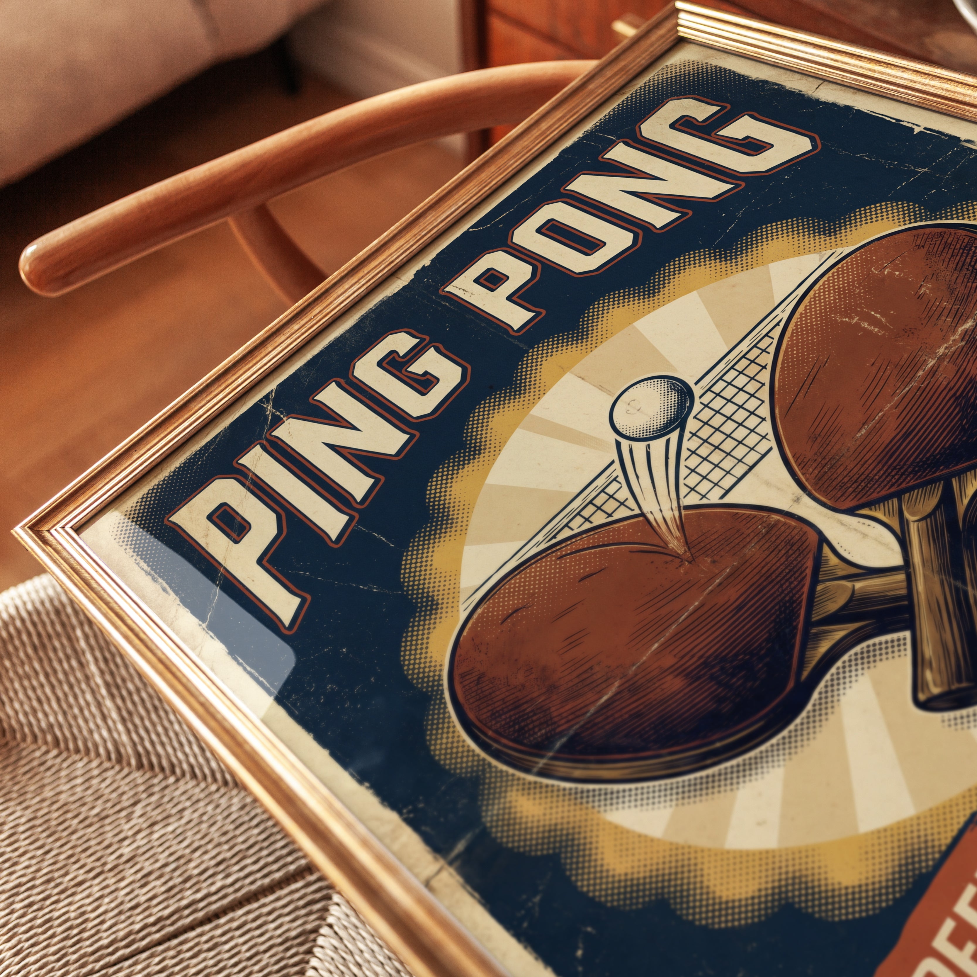 Vintage Ping Pong Print — Retro Table Tennis Poster - detail