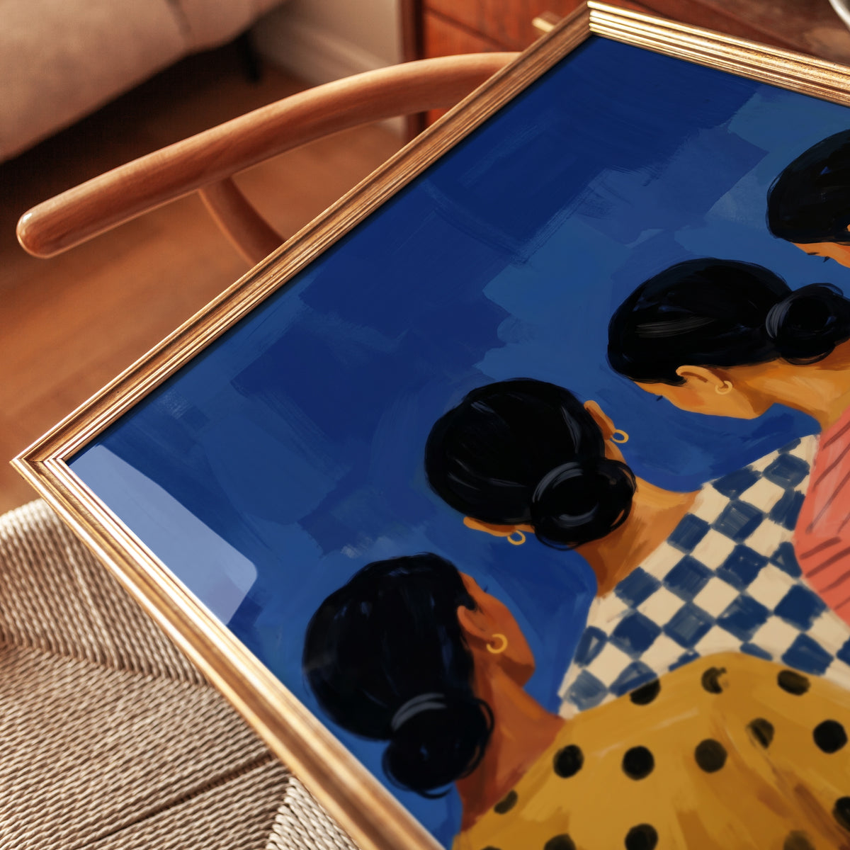 Figurative Women Print — Four Figures in Patterned Dresses - detail