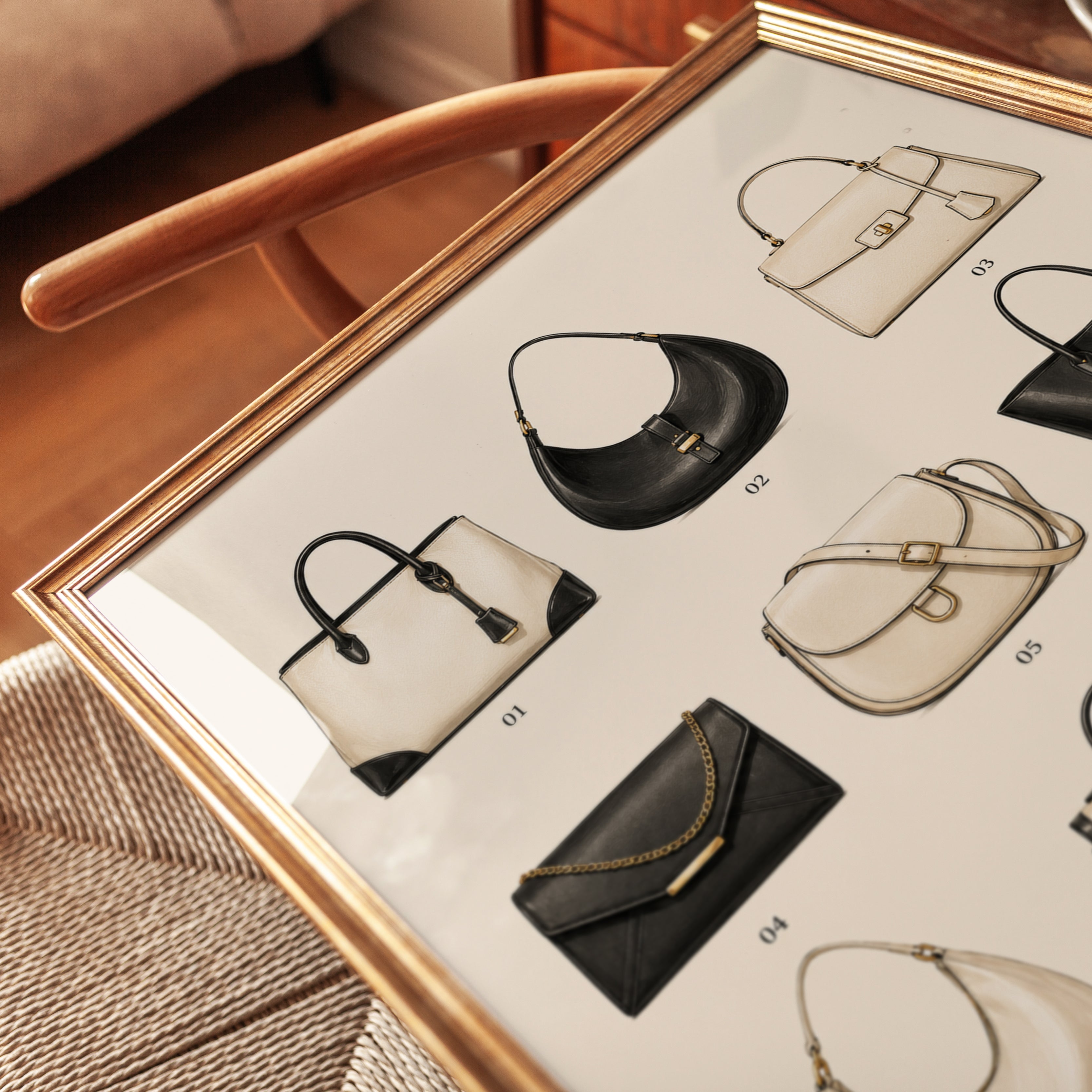 Luxury Handbag Collection Print: Fashion Illustration Wall Art - detail
