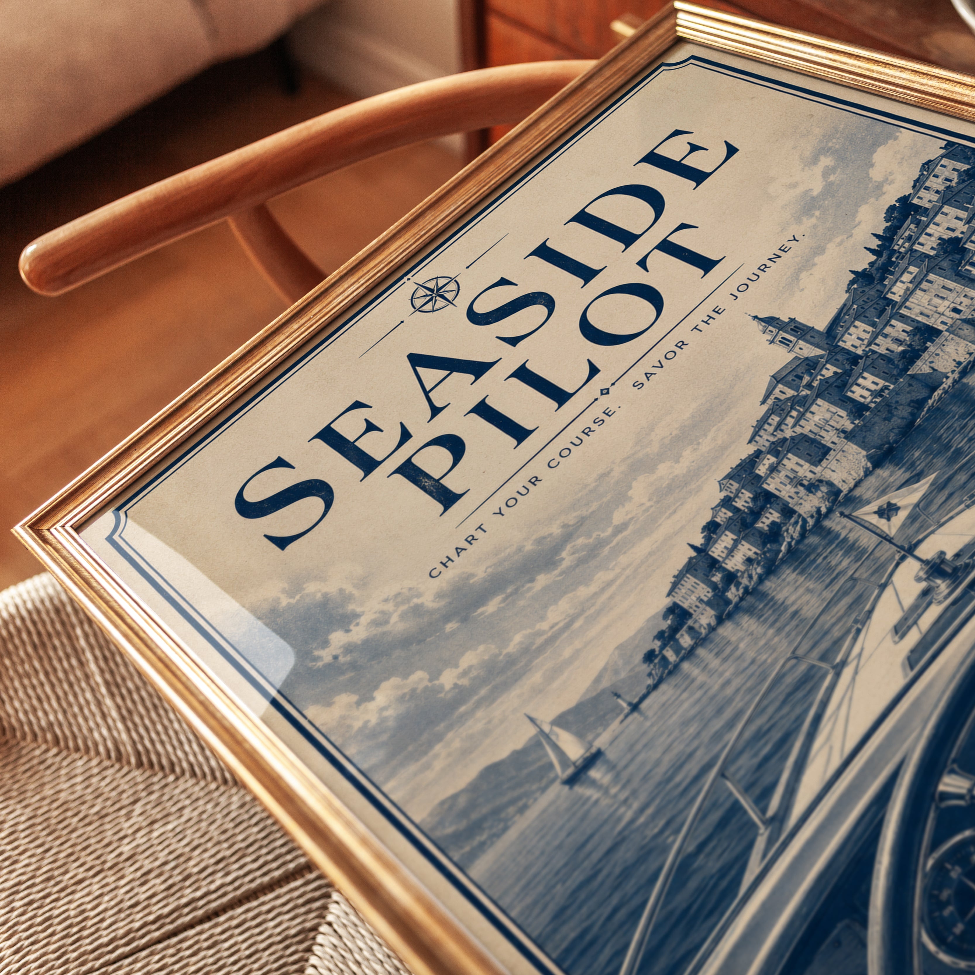 Seaside Pilot Poster: Vintage Nautical Mediterranean Coast Art - detail