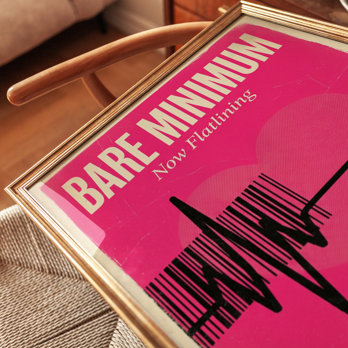 Bare Minimum Poster: Retro Pink Heartbeat Barcode Art Print - detail