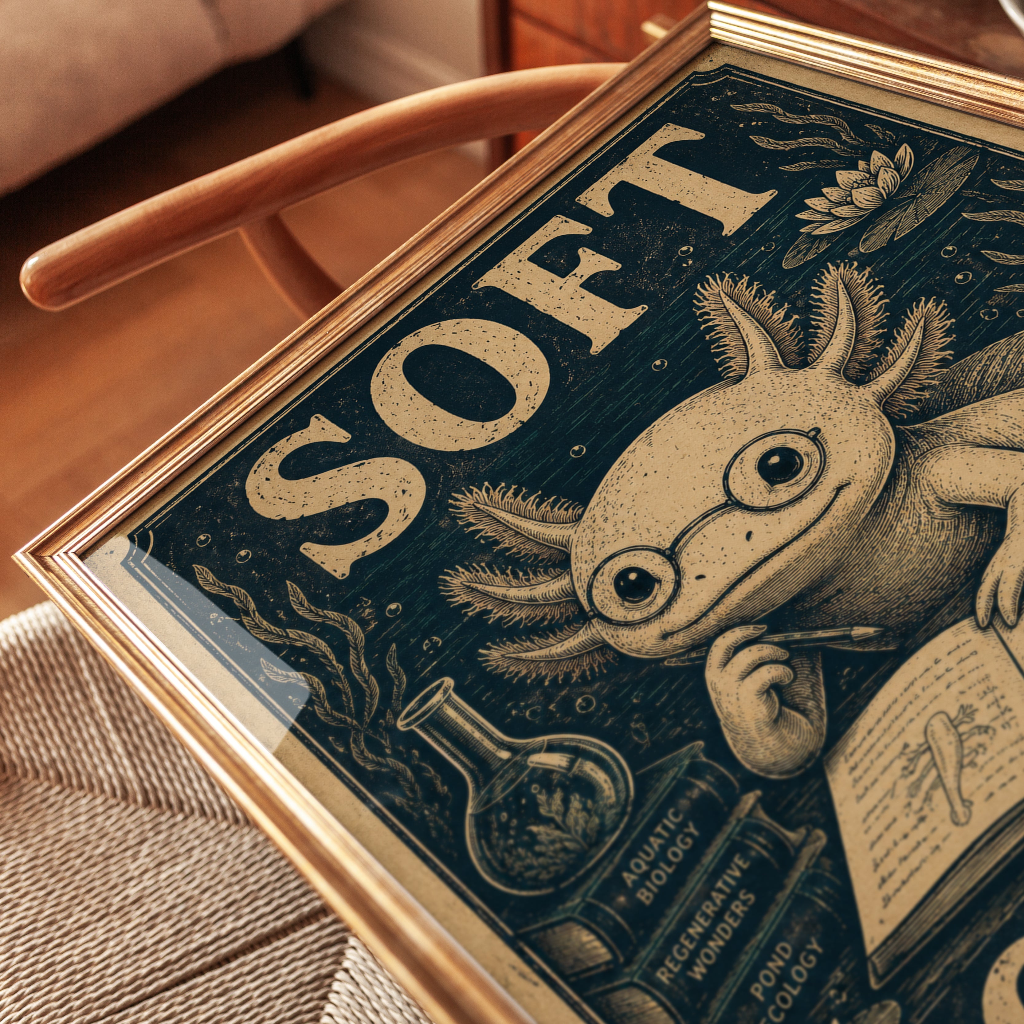 Axolotl Science Print – Vintage Academia - detail