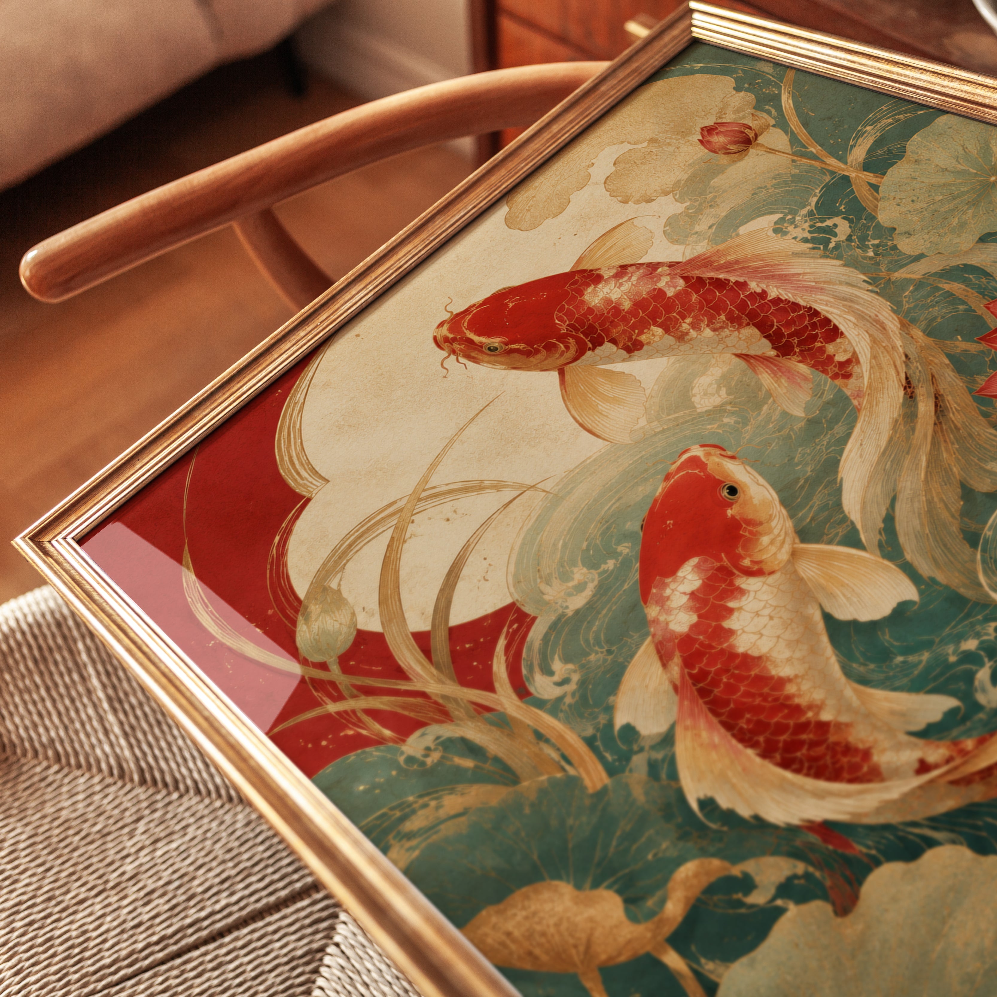 Koi Fish Wall Art – Japanese Lotus Poster - detail
