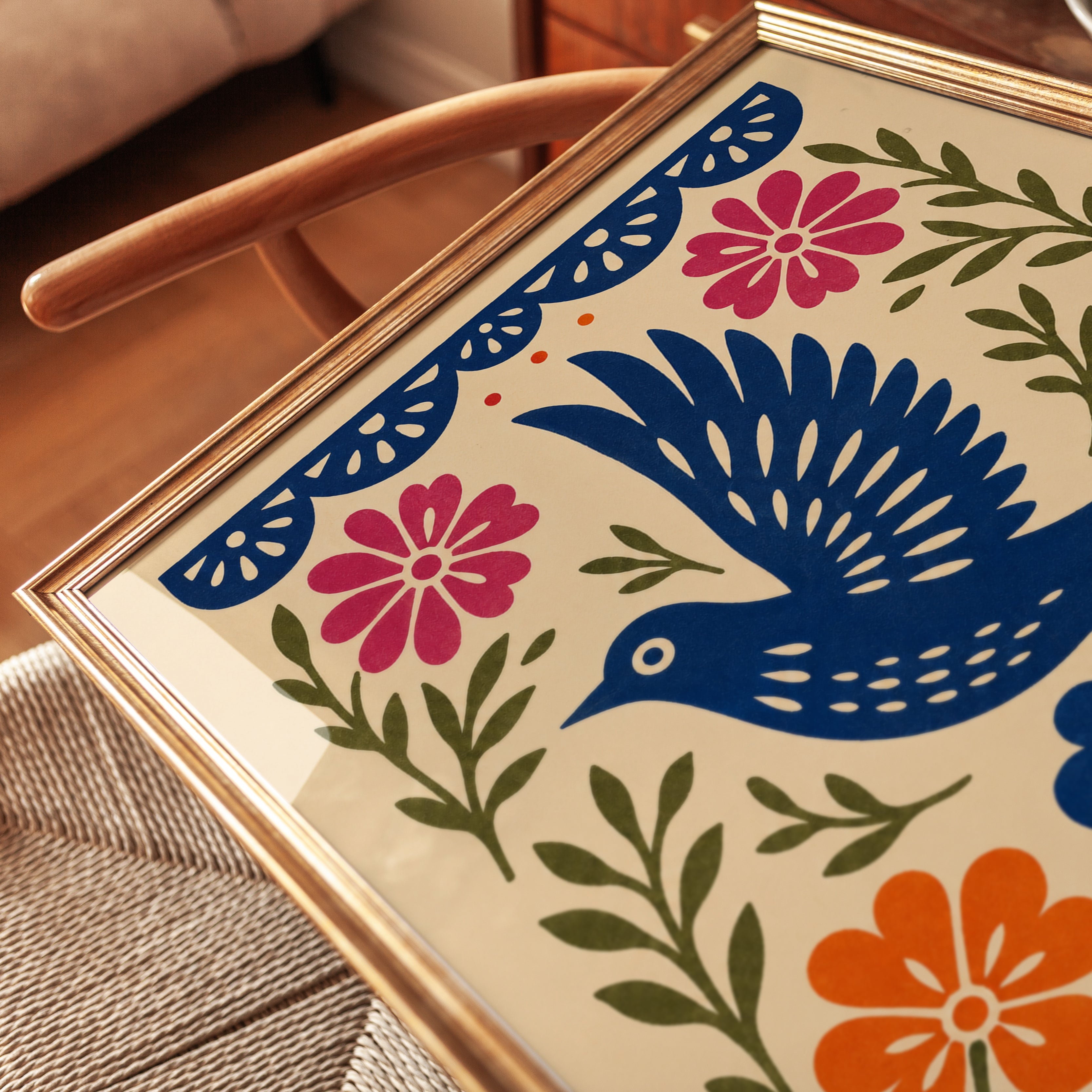 Folk Art Bird Print - detail