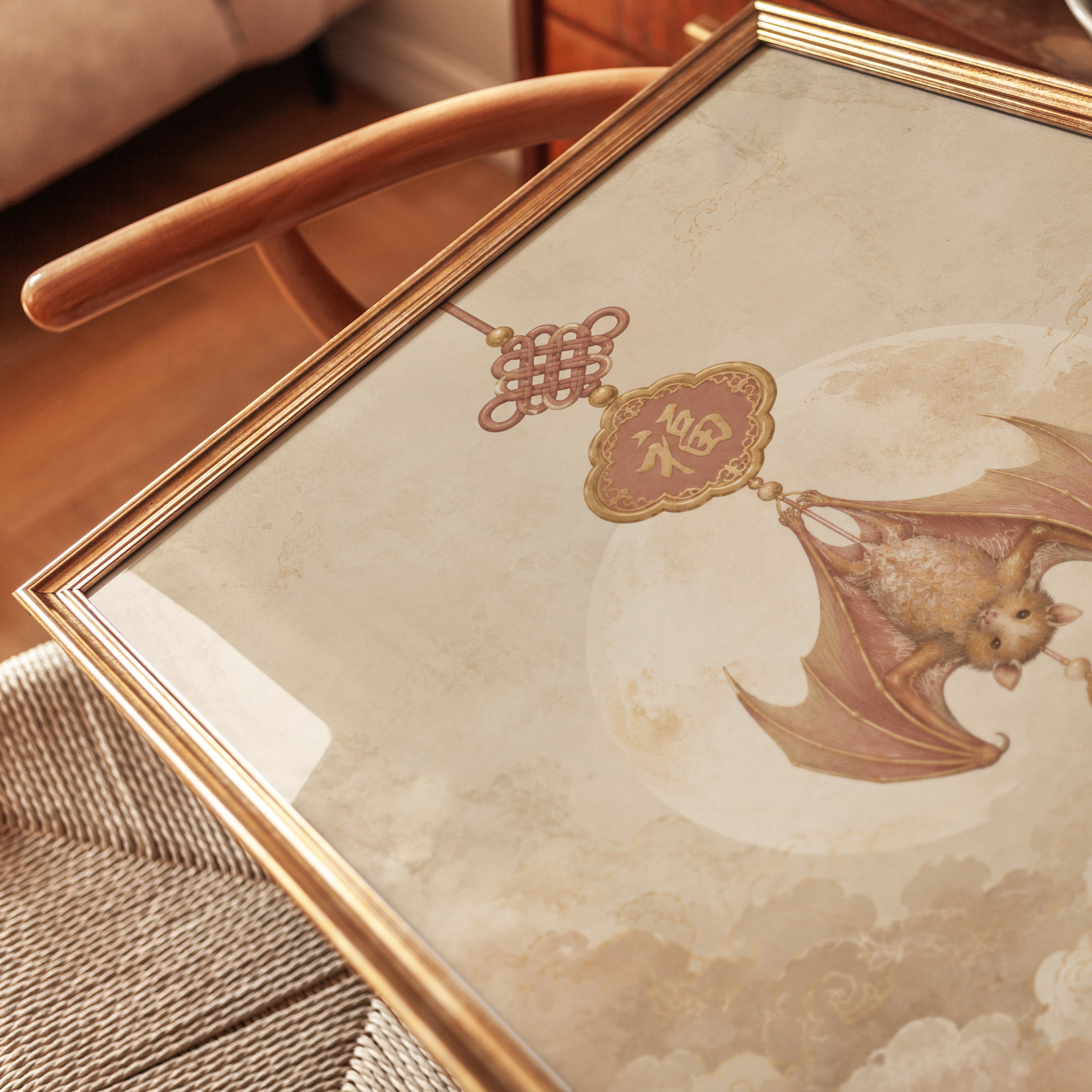 Chinese Bat Wall Art – Feng Shui Print - detail