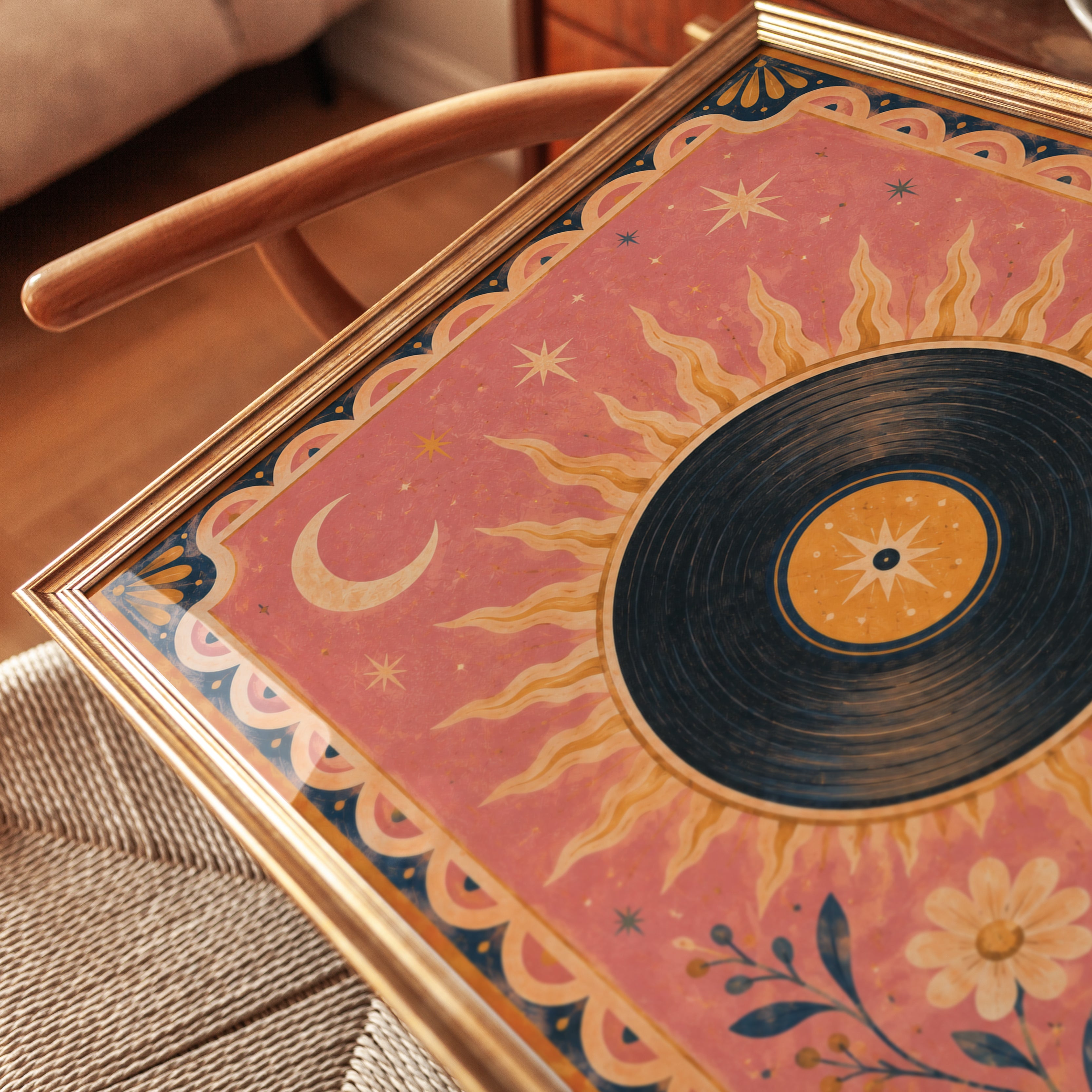 Vinyl Record Wall Art – Celestial Sun Moon Print - detail